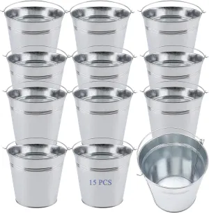 15PCS 5 Inch Galvanized Bucket, Small Metal Bucket with Handle, Tin Buckets Small, Metal Buckets for Party, Candy Bars, Crafts, Vase, Favors