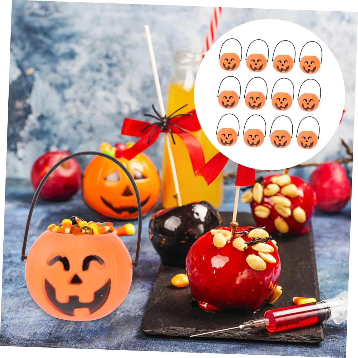 48Pcs Pumpkin Candy Bucket Plastic Pumpkins for Trick or Treating Portable Pumpkin Bucket Mini Tote Bags Mini Lantern Halloween Pumpkin Bucket for Thanksgiving Halloween Party
