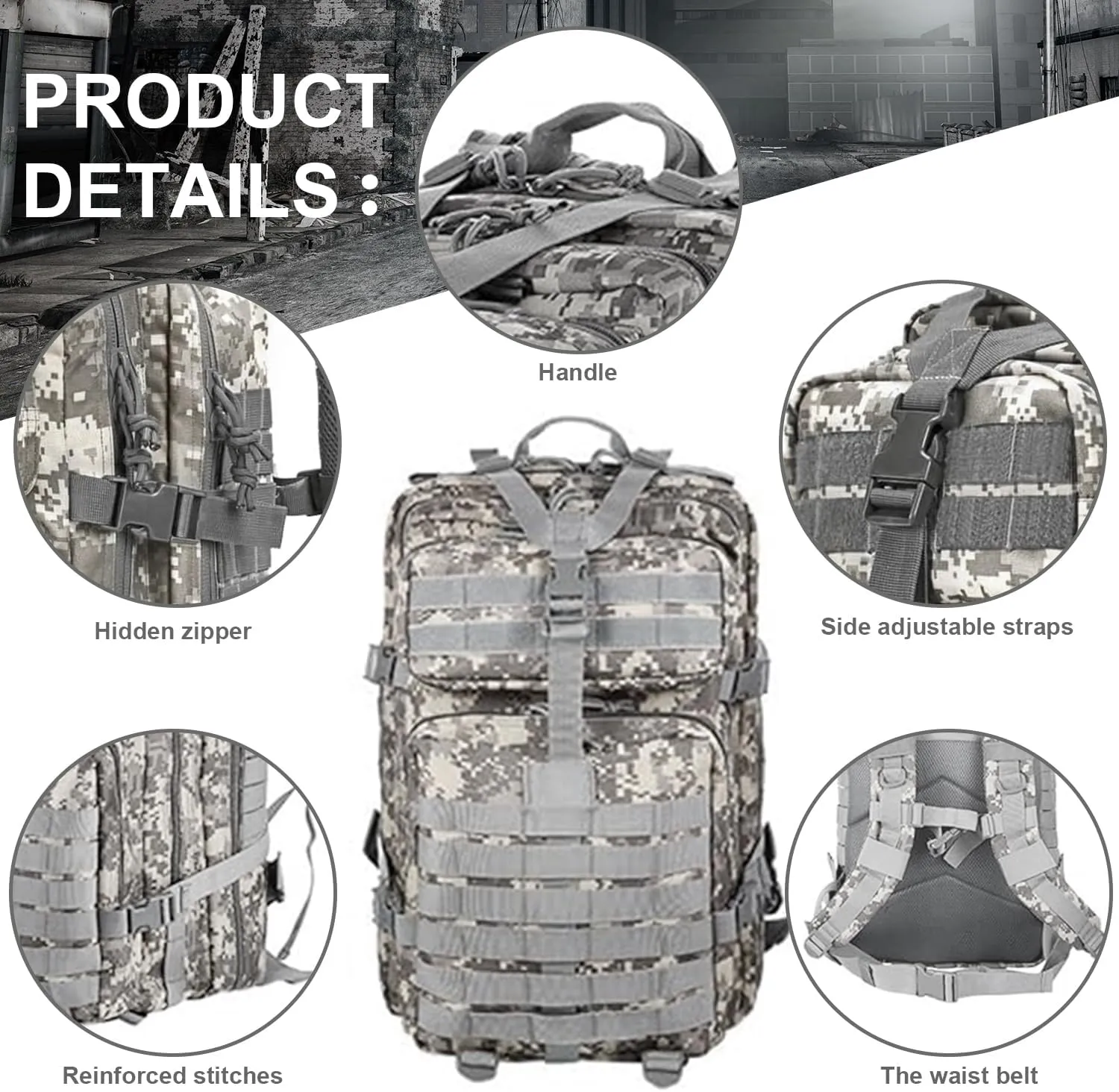 aiGear Tactical Backpack for Men, 45L Military Backpack, 3-Day Bug Out Bag for Camping Hiking Hunting with Molle System Army Daypack (45L ACU)