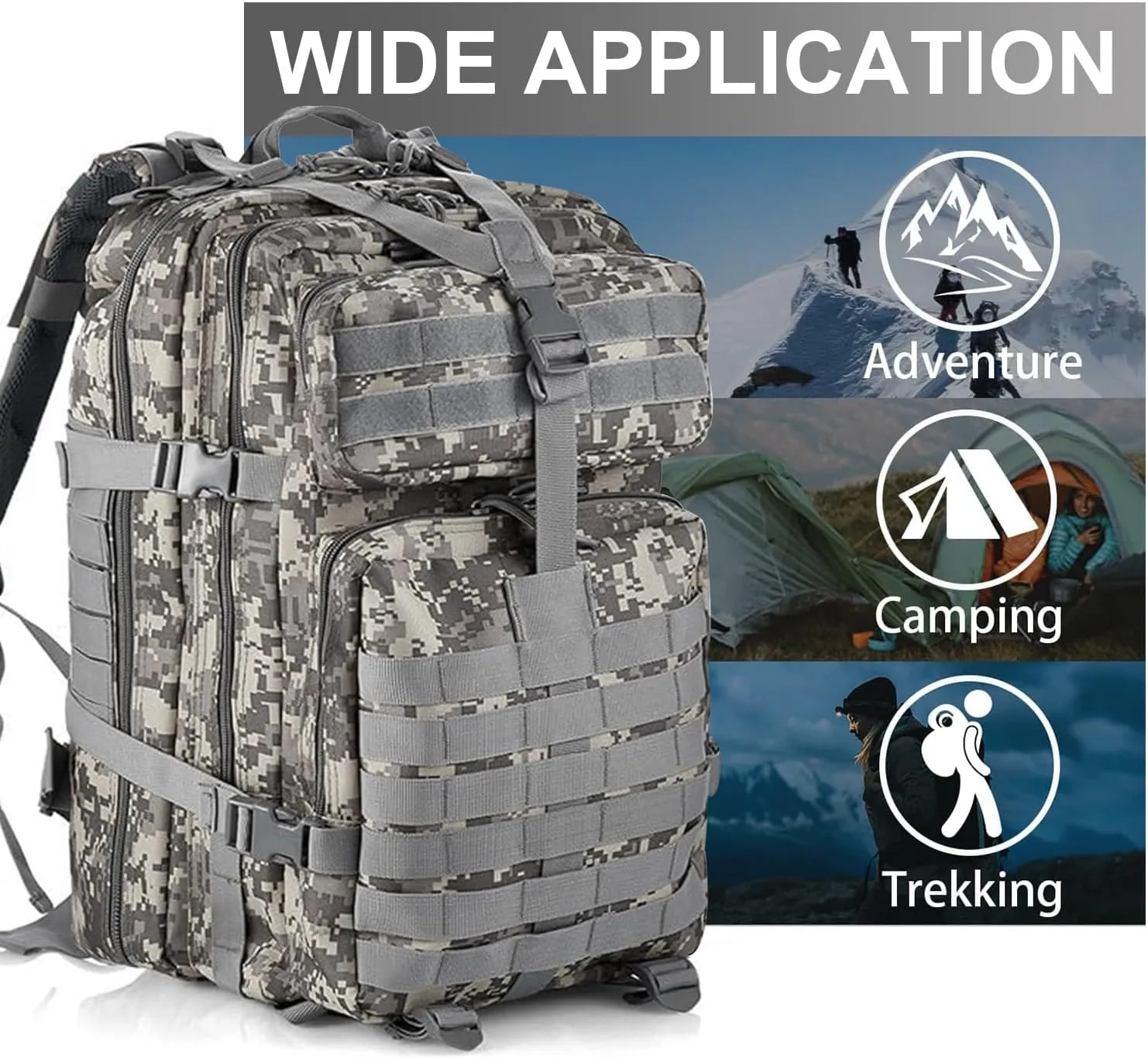 aiGear Tactical Backpack for Men, 45L Military Backpack, 3-Day Bug Out Bag for Camping Hiking Hunting with Molle System Army Daypack (45L ACU)