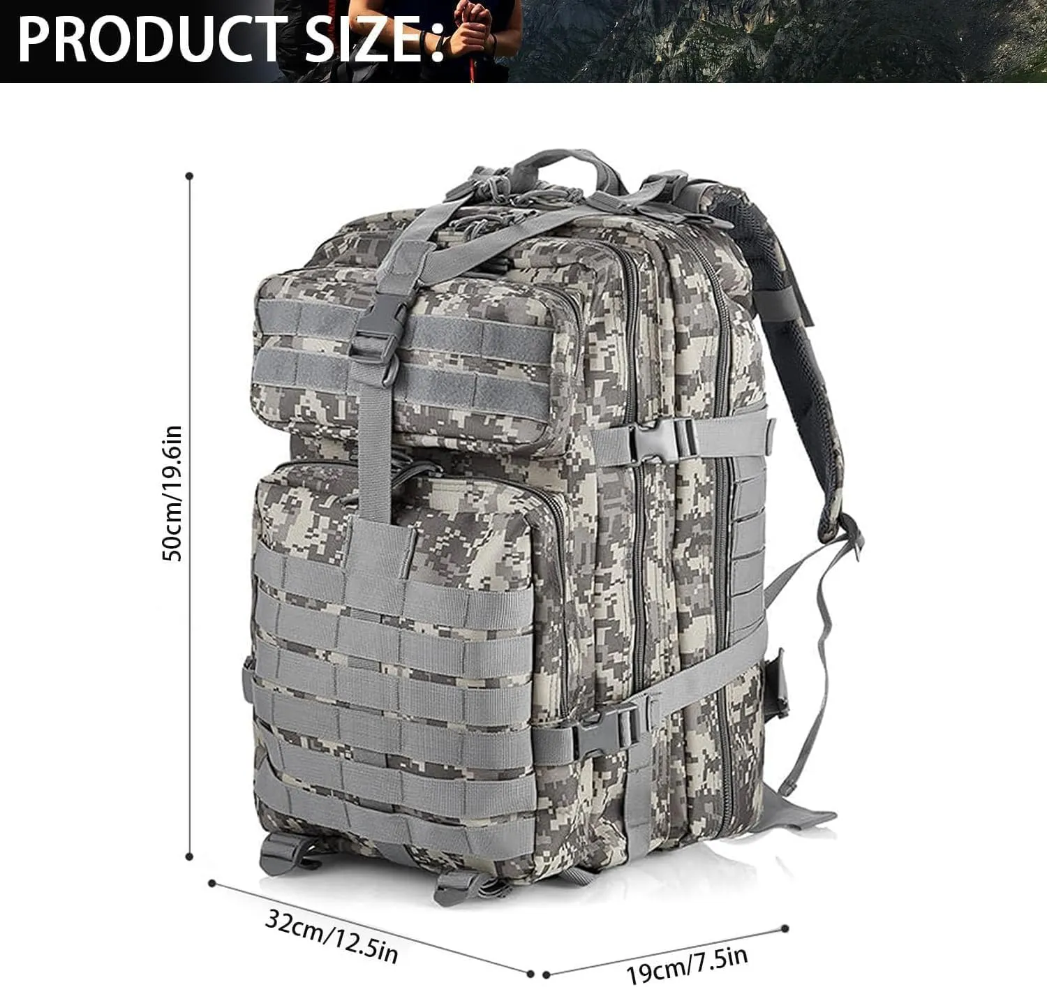 aiGear Tactical Backpack for Men, 45L Military Backpack, 3-Day Bug Out Bag for Camping Hiking Hunting with Molle System Army Daypack (45L ACU)