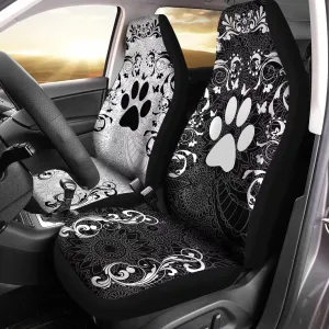 Boho Floral Paw Print Car Seat Covers 2 PCS Elastic Bucket Front Seat Protector Cover Breathable Universal for Vehicle SUV Sedan Trucks for Women Men