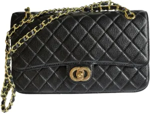 Classic Quilted Double Flap Leather Shoulder/Crossbody Bag