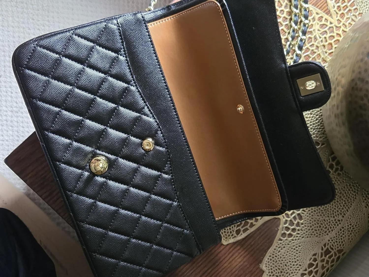 Classic Quilted Double Flap Leather Shoulder/Crossbody Bag