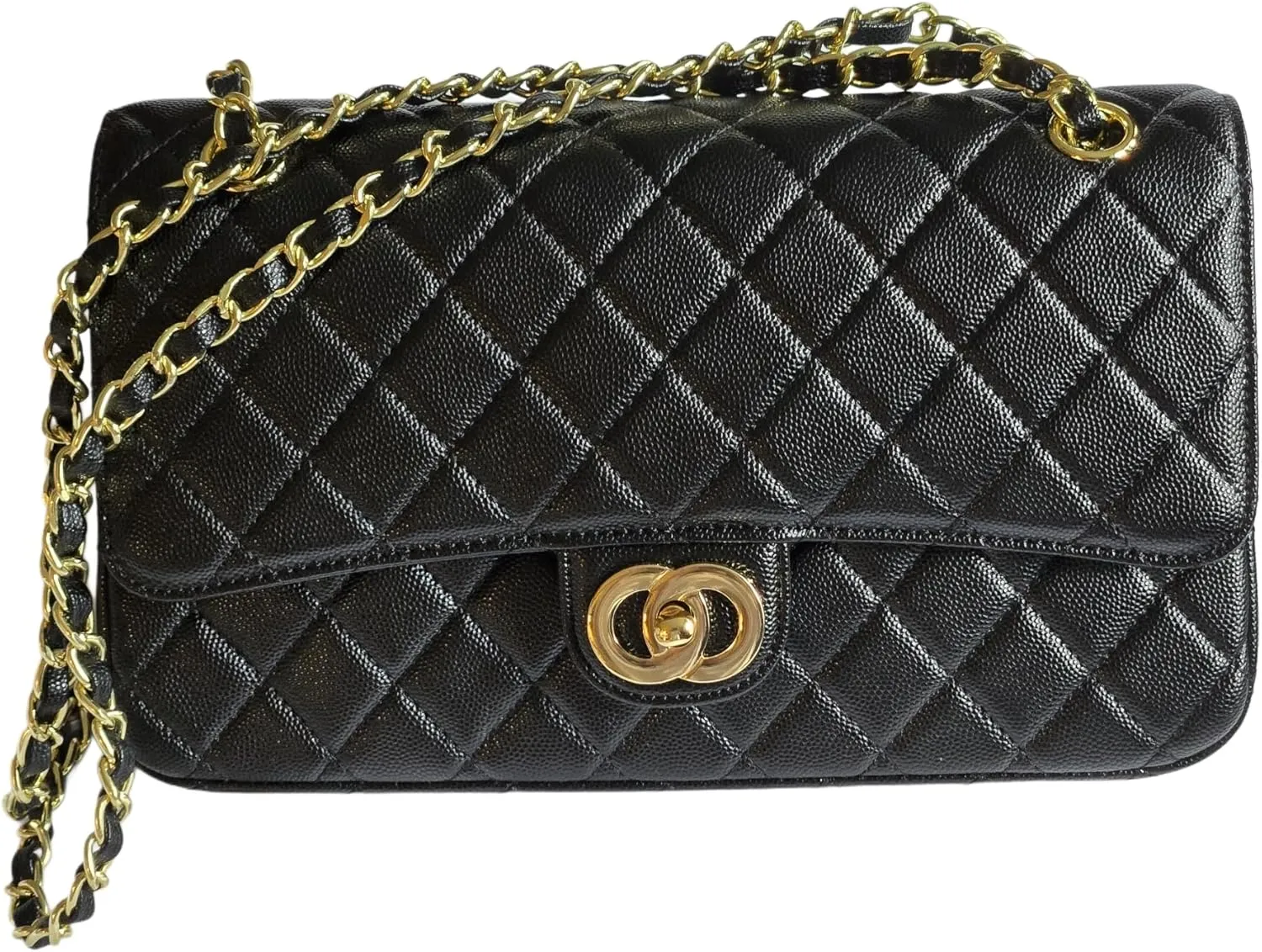Classic Quilted Double Flap Leather Shoulder/Crossbody Bag