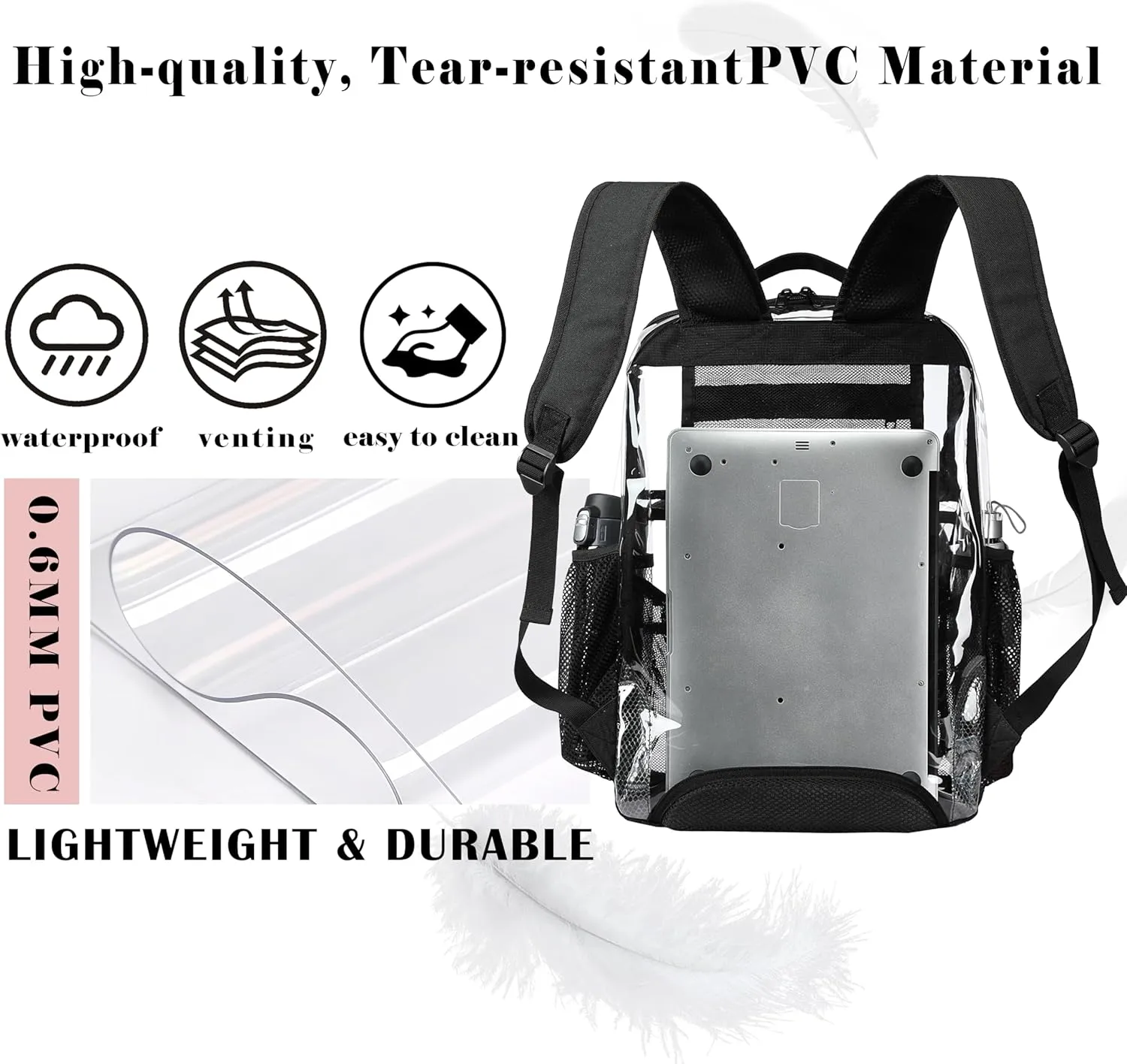 Clear Backpack,See Through Backpack School Approved Heavy Duty Clear Backpack Transparent Bookbag for College Work Travel Security,Coffee
