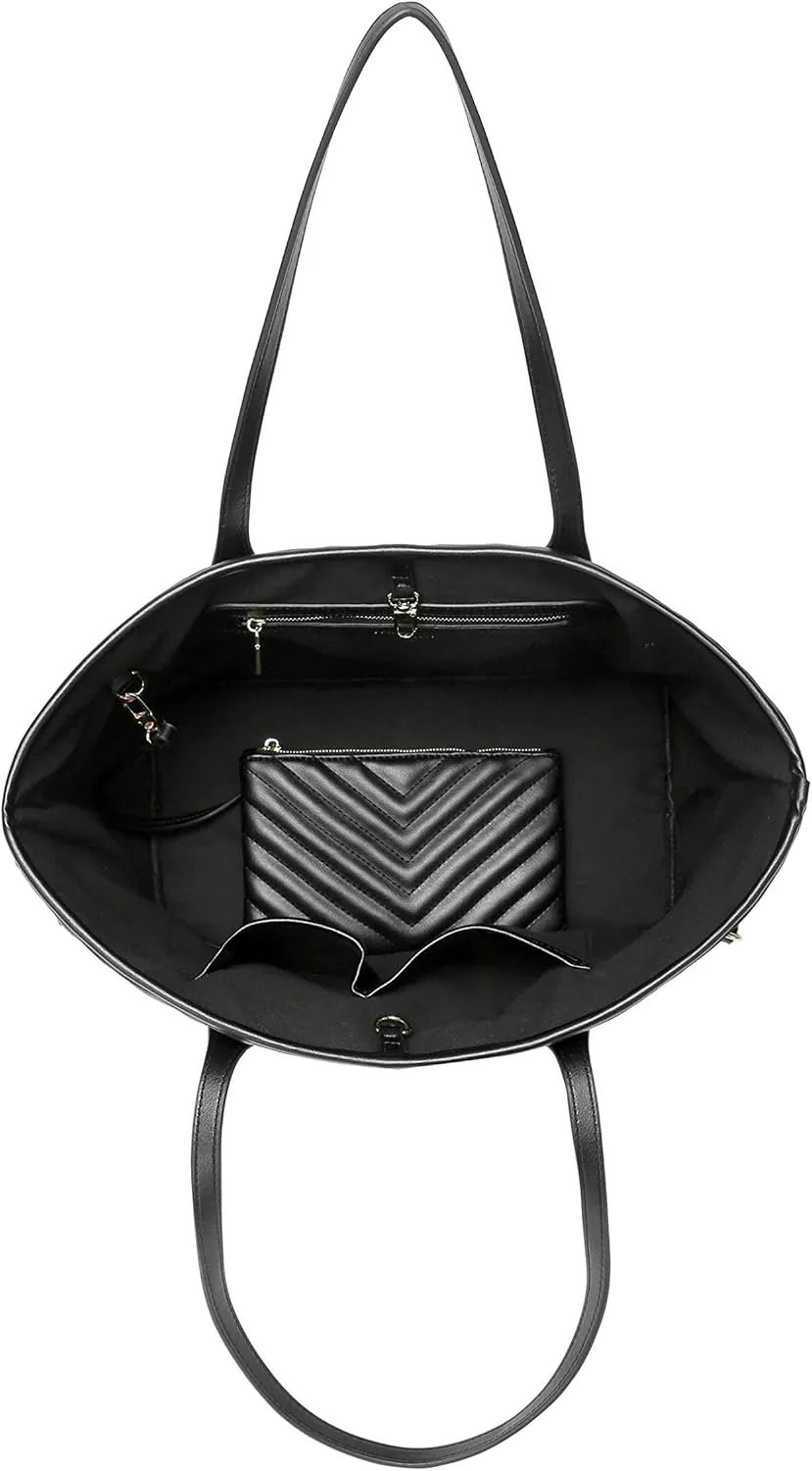 Daisy Rose Tote Shoulder Travel Bag & Matching Clutch PU Vegan Leather