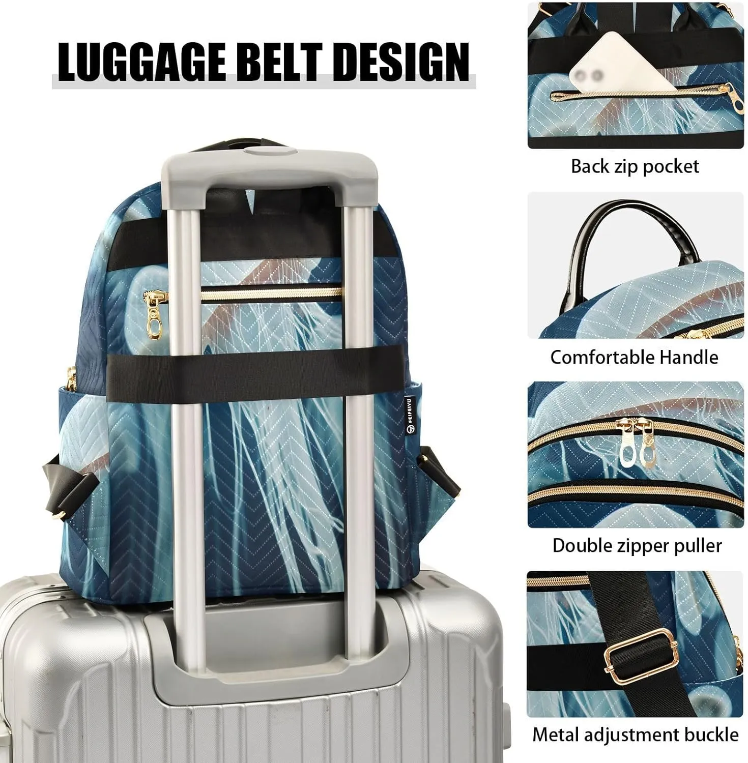 Exnundod Backpack Purse for Women Ocean Jelly Fish, Mini Fashion Backpack Lightweight Casual Daypack Shoulder Bag Travel Backpack, Medium