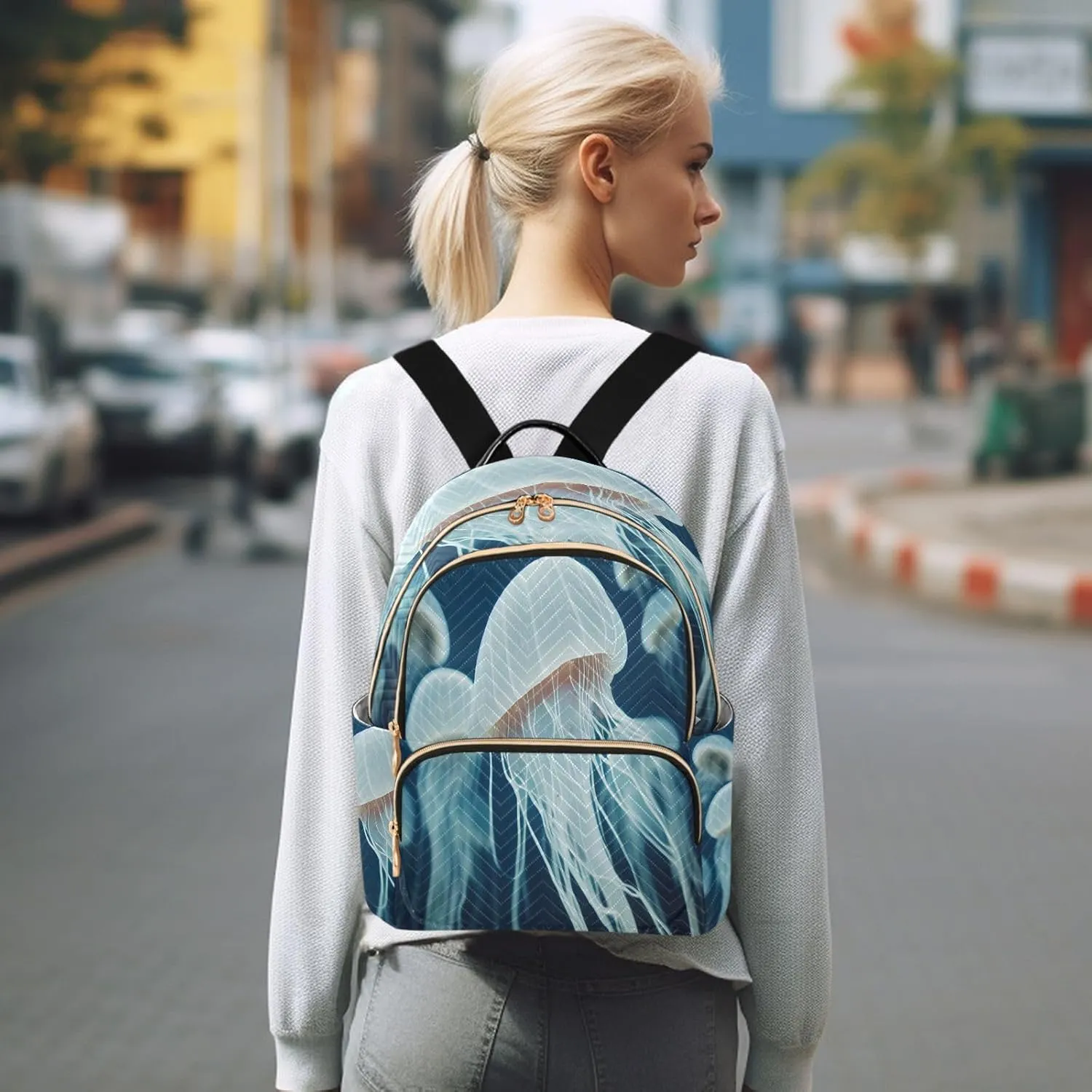 Exnundod Backpack Purse for Women Ocean Jelly Fish, Mini Fashion Backpack Lightweight Casual Daypack Shoulder Bag Travel Backpack, Medium