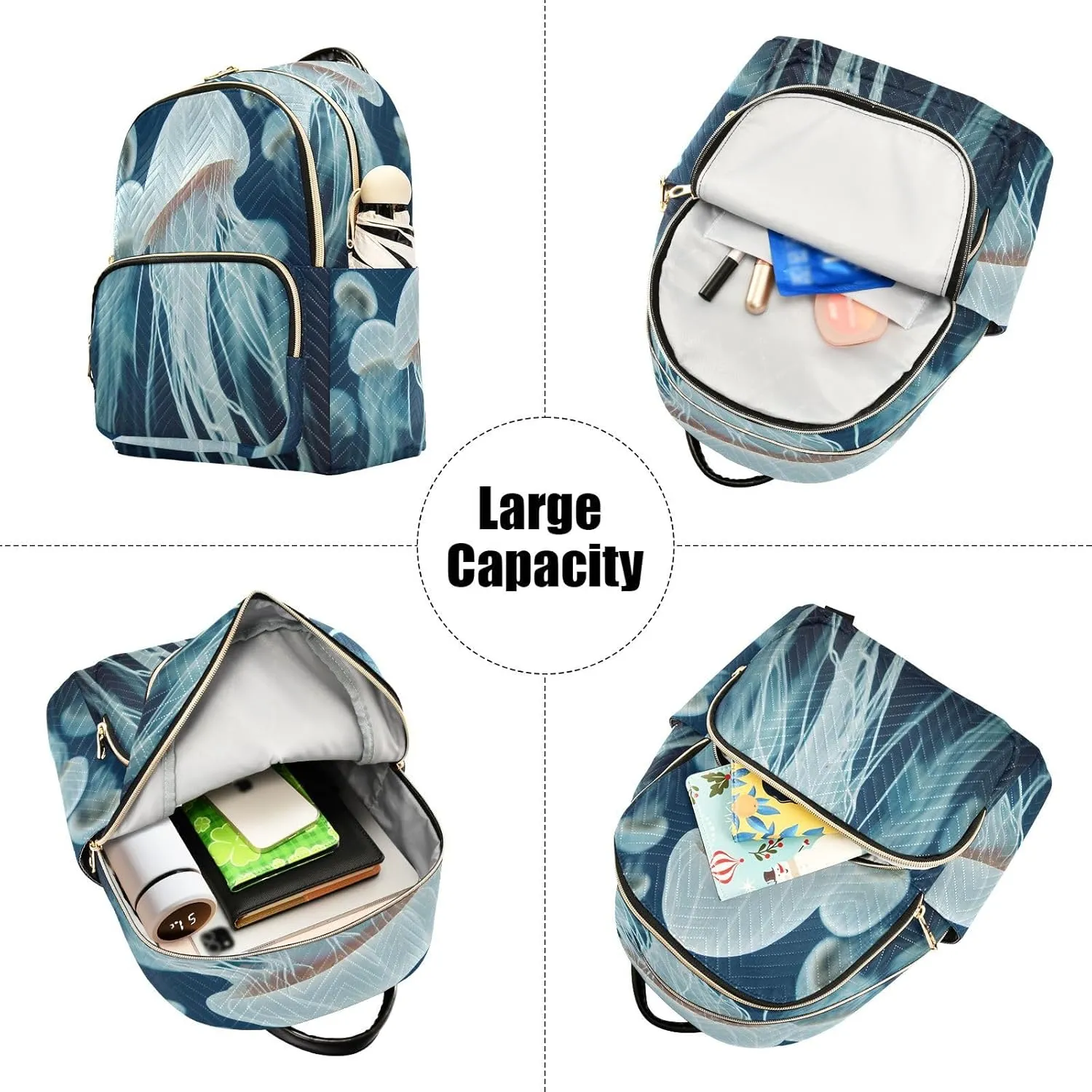 Exnundod Backpack Purse for Women Ocean Jelly Fish, Mini Fashion Backpack Lightweight Casual Daypack Shoulder Bag Travel Backpack, Medium