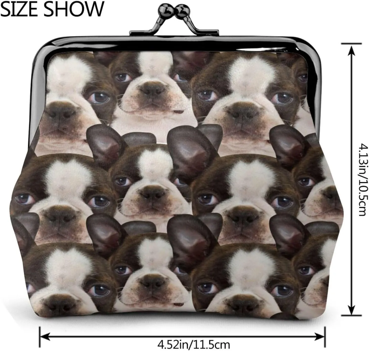 Funny Boston Terrier Dog Lovers Print Coin Purses For Women Girls, Pu Leather Vintage Buckle Coin Kiss-Lock Change Purse Card Holder Pouch Cute Puppy Dogs Wallets Small Makeup Bags Birthday Gifts
