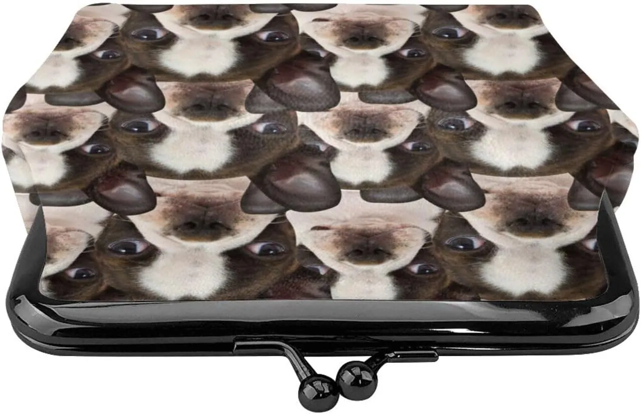 Funny Boston Terrier Dog Lovers Print Coin Purses For Women Girls, Pu Leather Vintage Buckle Coin Kiss-Lock Change Purse Card Holder Pouch Cute Puppy Dogs Wallets Small Makeup Bags Birthday Gifts