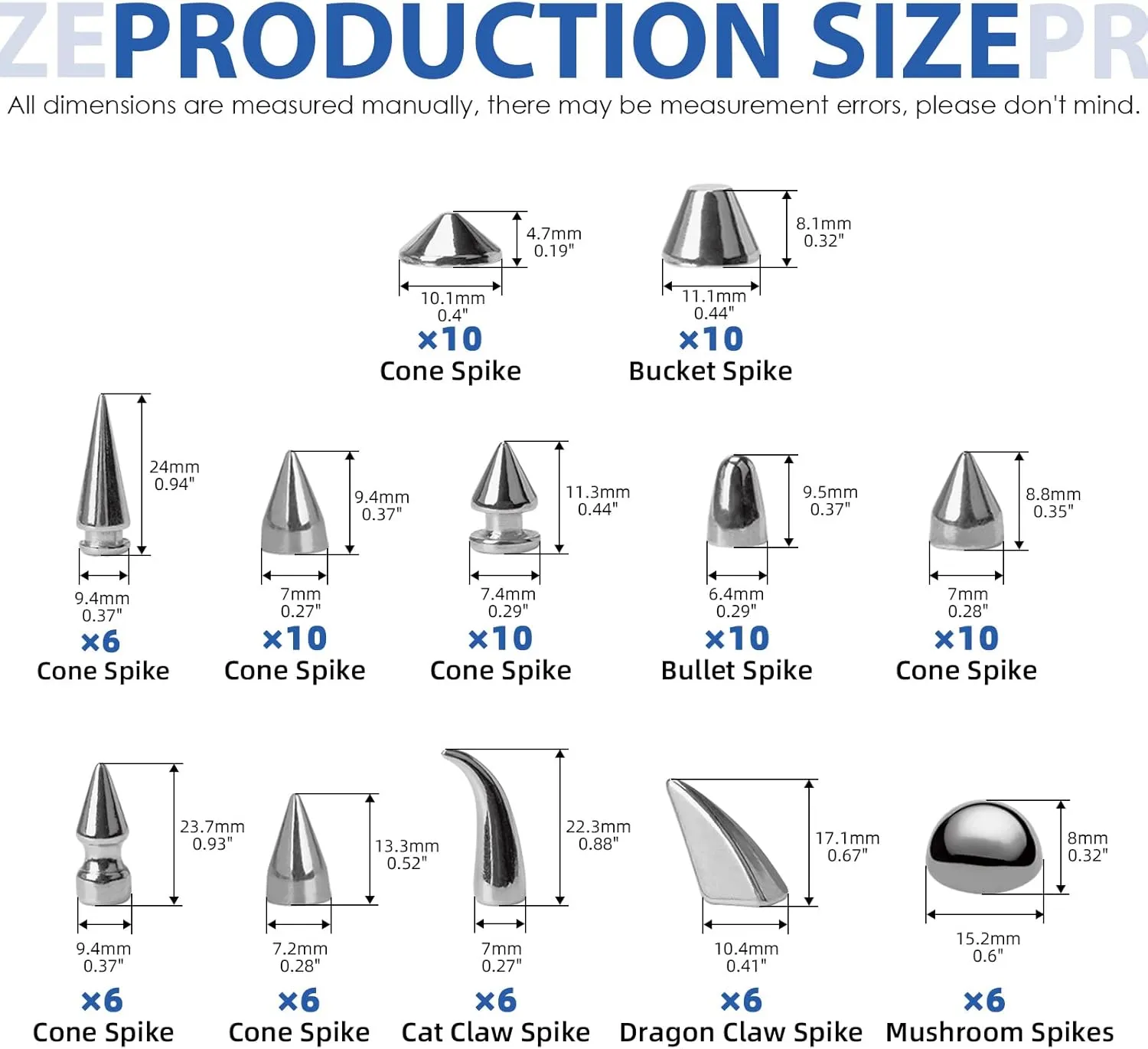 Glarks 98Pcs Silver Mixed Shape Spikes Studs Rivets Kit with Install Tools, Screw Back Bullet Cone Studs and Spikes Punk Rivets Set for Leather Belts Bags Shoes Dog Collars DIY Craft Decoration