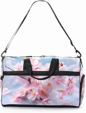 Gym Bag for Women Men, Yoga Bag with Shoe Pocket, Travel Duffel Tote Bag for Plane, Workout, Swimming, Weekend Overnight Bag Carry on Bag Hospital Holdalls, Peach Blossom Cloud Rainbow - 3