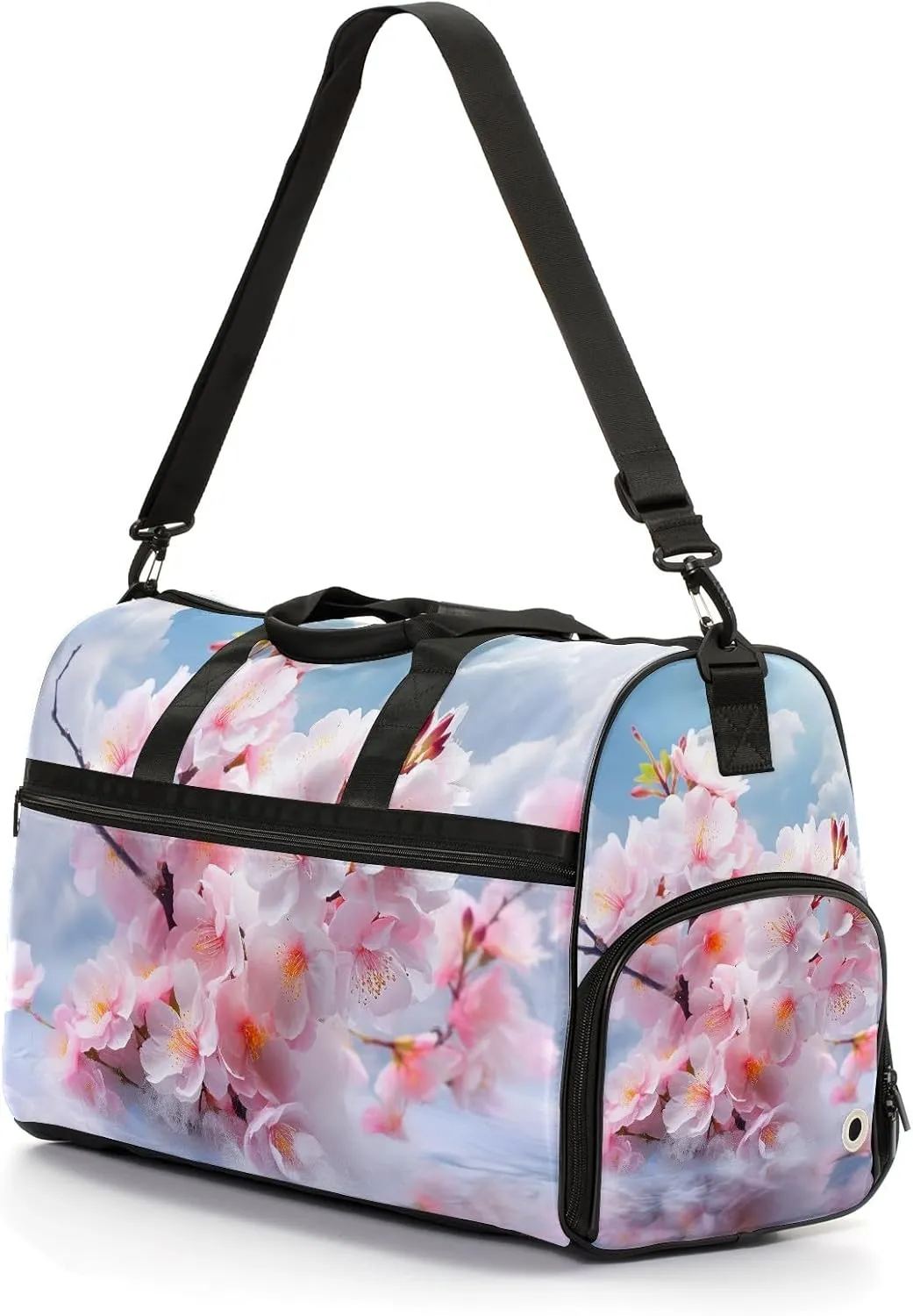 Gym Bag for Women Men, Yoga Bag with Shoe Pocket, Travel Duffel Tote Bag for Plane, Workout, Swimming, Weekend Overnight Bag Carry on Bag Hospital Holdalls, Peach Blossom Cloud Rainbow - 3