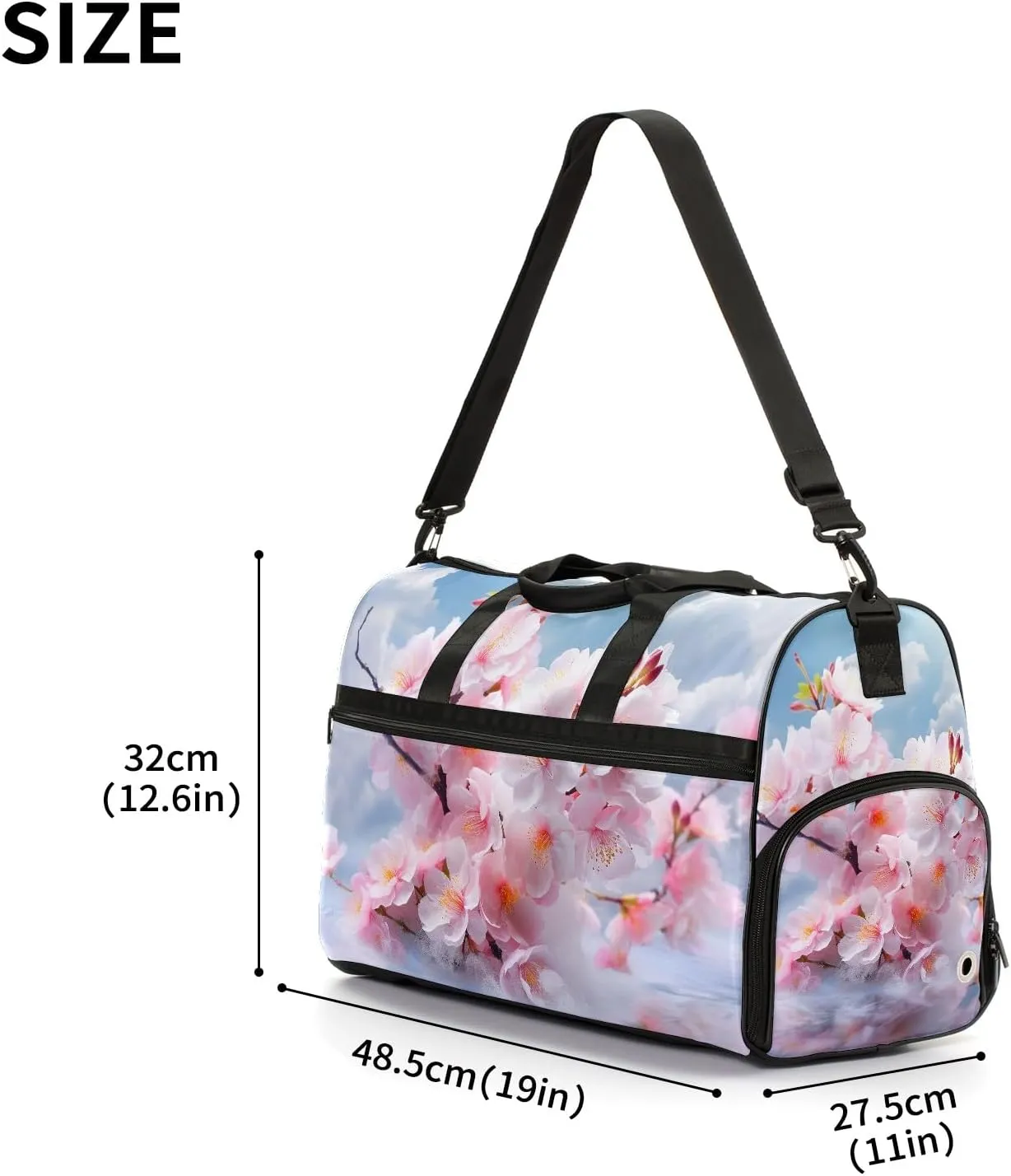 Gym Bag for Women Men, Yoga Bag with Shoe Pocket, Travel Duffel Tote Bag for Plane, Workout, Swimming, Weekend Overnight Bag Carry on Bag Hospital Holdalls, Peach Blossom Cloud Rainbow - 3