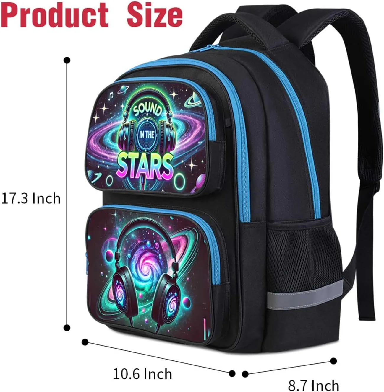 Headphone Kids School Backpack, 17" Elementary and Middle School Bag for Boys and Girls, Adjustable Straps and Lightweight Bookbag for Travel and Back to School, Ages 618