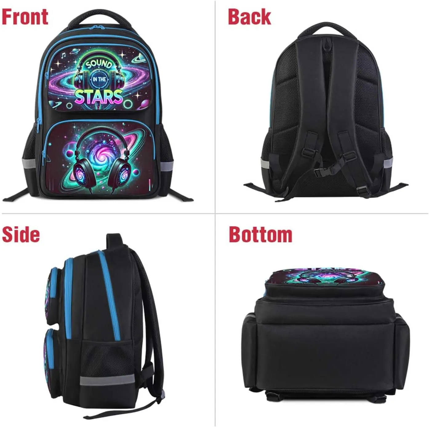 Headphone Kids School Backpack, 17" Elementary and Middle School Bag for Boys and Girls, Adjustable Straps and Lightweight Bookbag for Travel and Back to School, Ages 618
