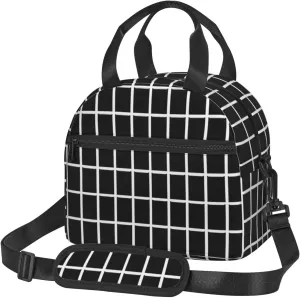 Insulated Lunch Bags Black and white grid Lunch Box for Men Women Lunch Tote Bag Reusable Cooler Bag for Work