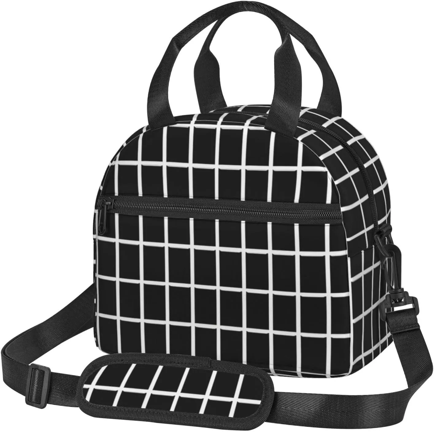 Insulated Lunch Bags Black and white grid Lunch Box for Men Women Lunch Tote Bag Reusable Cooler Bag for Work