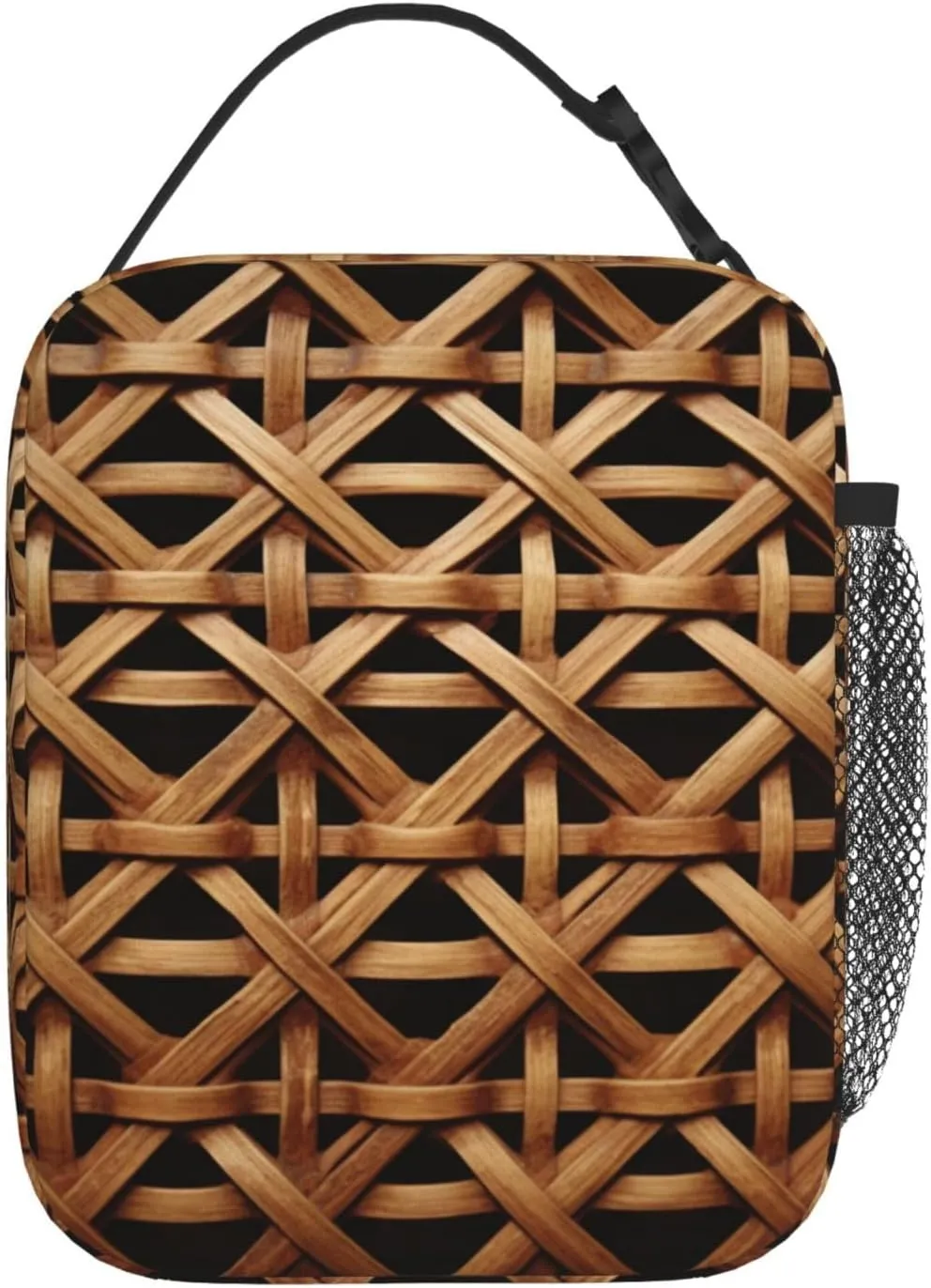 Insulated Lunch Box Wicker Woven Grid Lunch Bag for Women Men Cooler Bag Lunch Tote Bag for Picnic Work