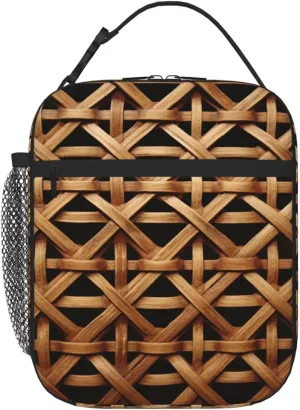 Insulated Lunch Box Wicker Woven Grid Lunch Bag for Women Men Cooler Bag Lunch Tote Bag for Picnic Work
