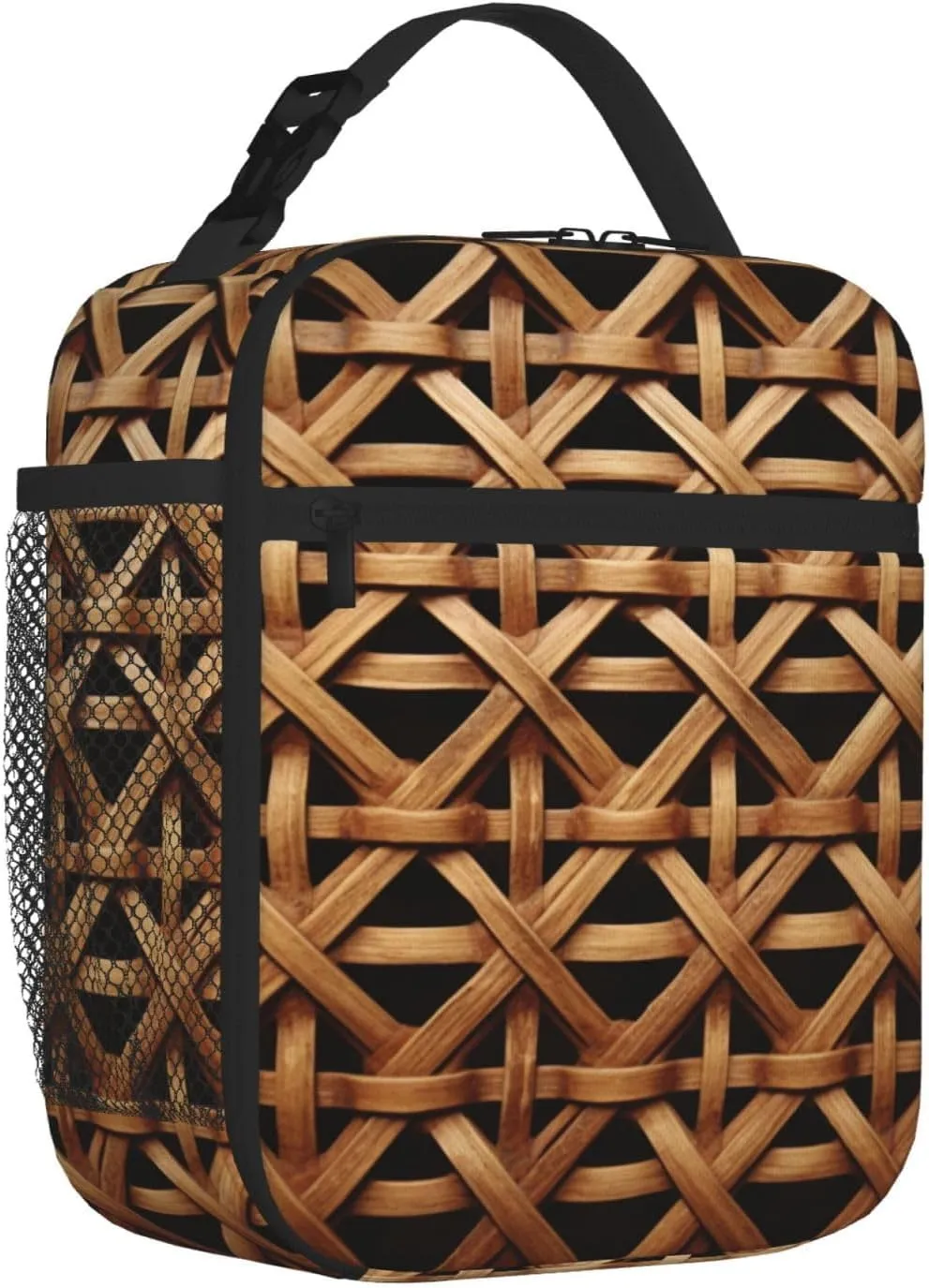 Insulated Lunch Box Wicker Woven Grid Lunch Bag for Women Men Cooler Bag Lunch Tote Bag for Picnic Work