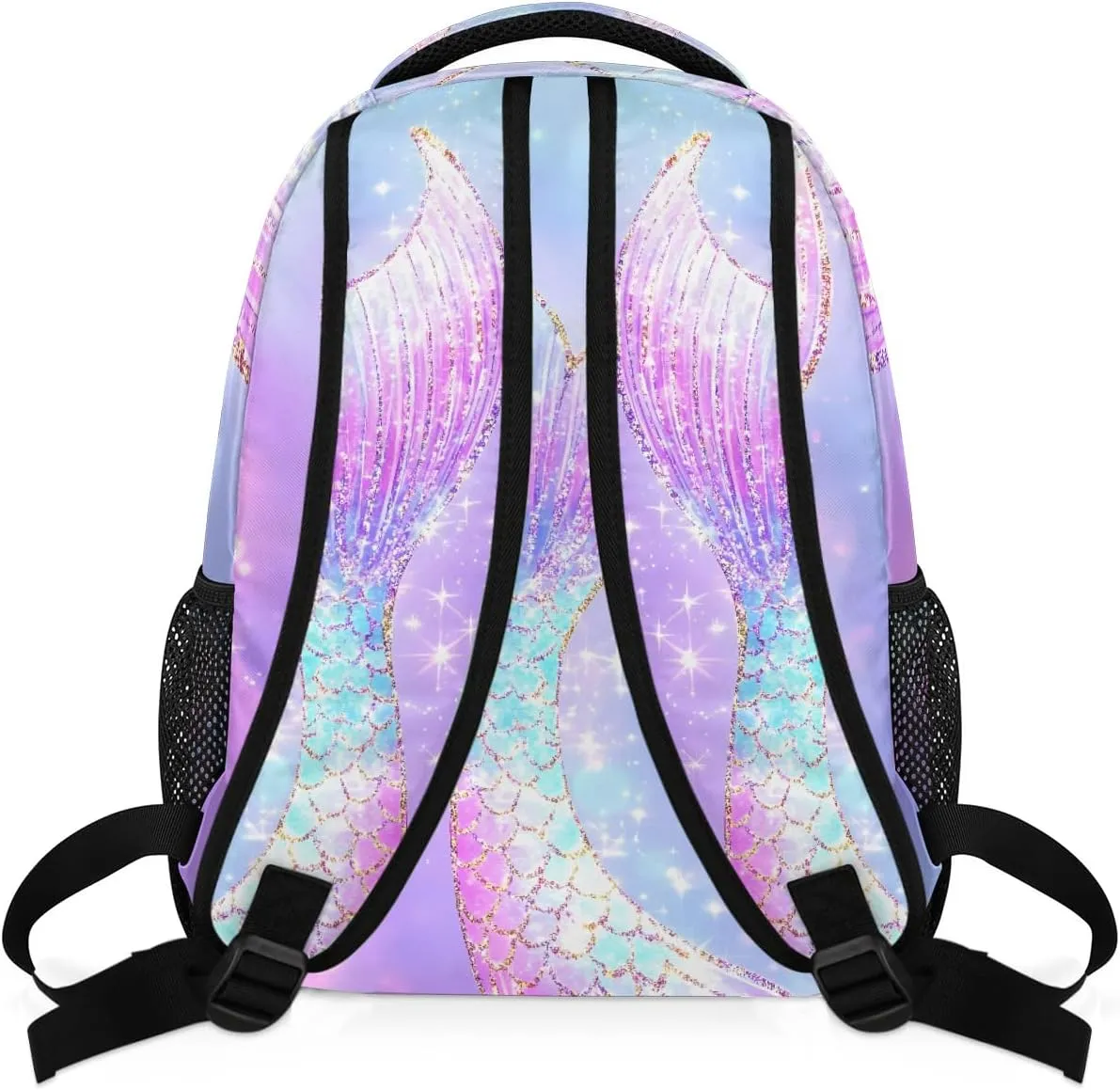 Kids School Backpack Elegant Mermaid Tail Ombre Glitter Sparkle Large Bookbag for Elementary Students Girls Lightweight Travel Casual Daypack Water Resistant Outdoor Sport Hiking Rucksack