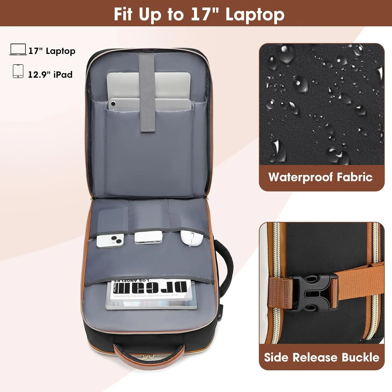 Large Carry On Travel Backpack: Flight Approved 40L Waterproof TSA Personal Item Daypack for Women Weekender Bag fit 17inch Laptop Luggage Backpack Traveling Business with USB Port and 3 Packing Cubes