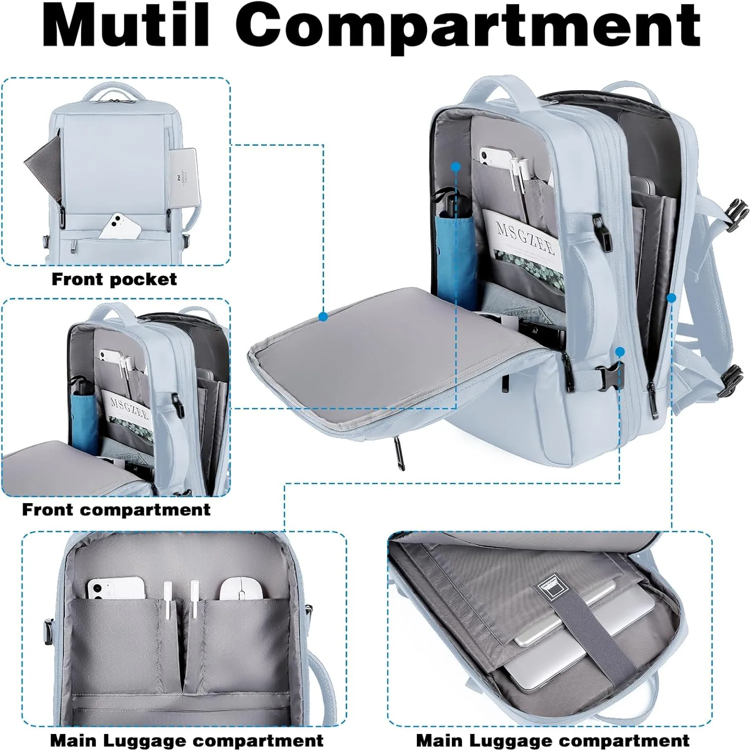 Large Travel Backpack, Carry on Backpack for Women, 40L Expandable Flight Approved Laptop Backpack Waterproof Business Luggage Suitcase Daypack with USB Charging Port, Travel Gifts for Women, Blue