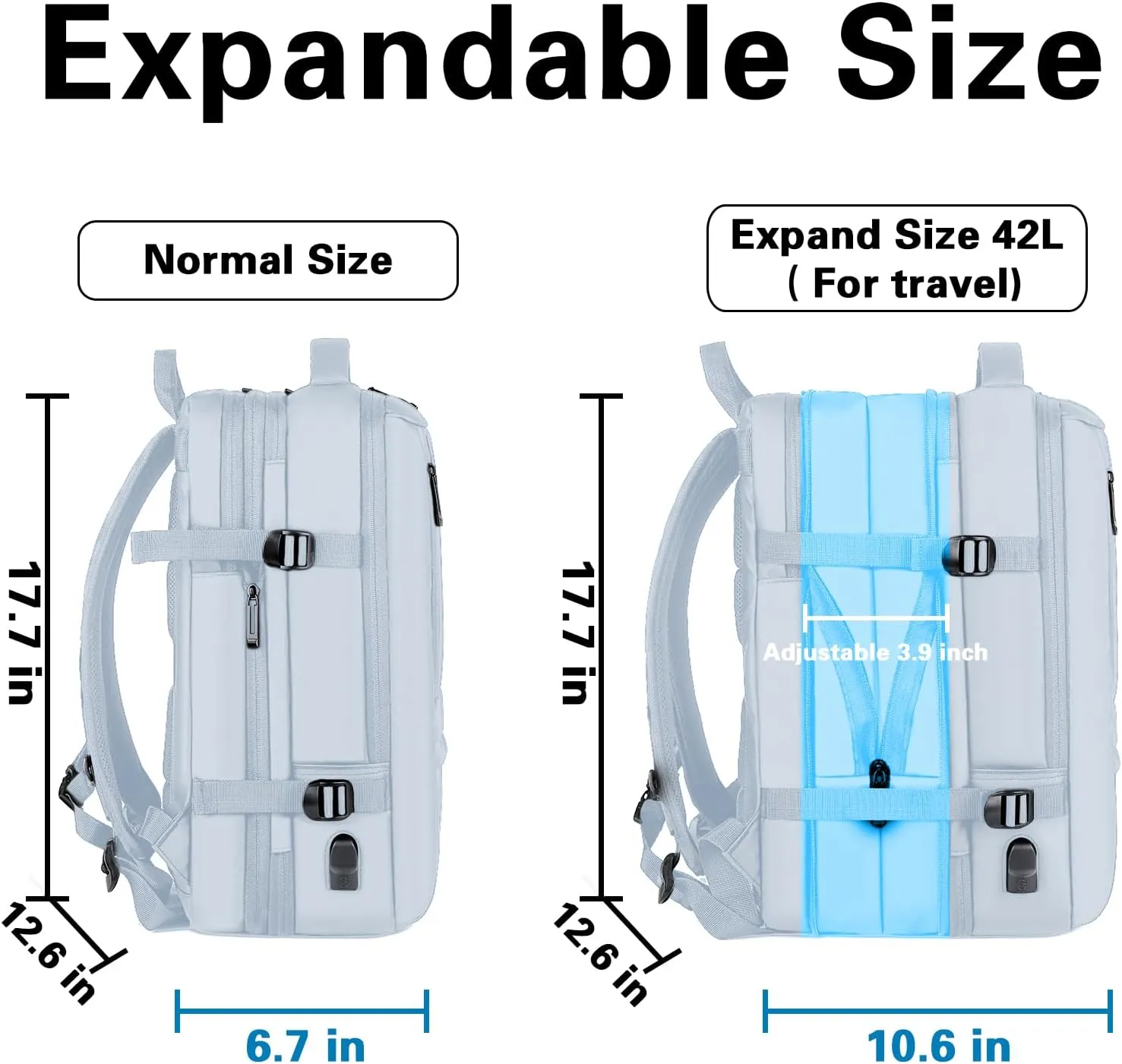 Large Travel Backpack, Carry on Backpack for Women, 40L Expandable Flight Approved Laptop Backpack Waterproof Business Luggage Suitcase Daypack with USB Charging Port, Travel Gifts for Women, Blue