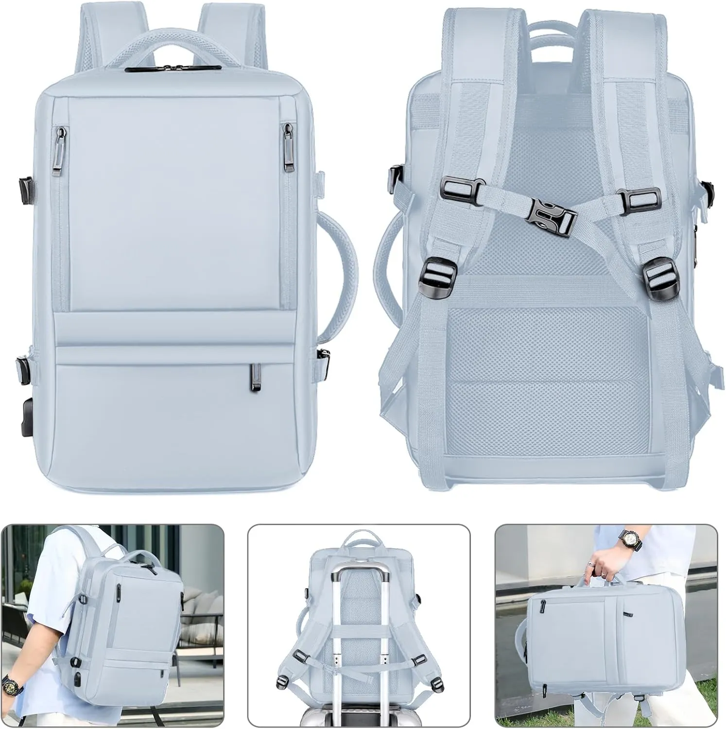 Large Travel Backpack, Carry on Backpack for Women, 40L Expandable Flight Approved Laptop Backpack Waterproof Business Luggage Suitcase Daypack with USB Charging Port, Travel Gifts for Women, Blue
