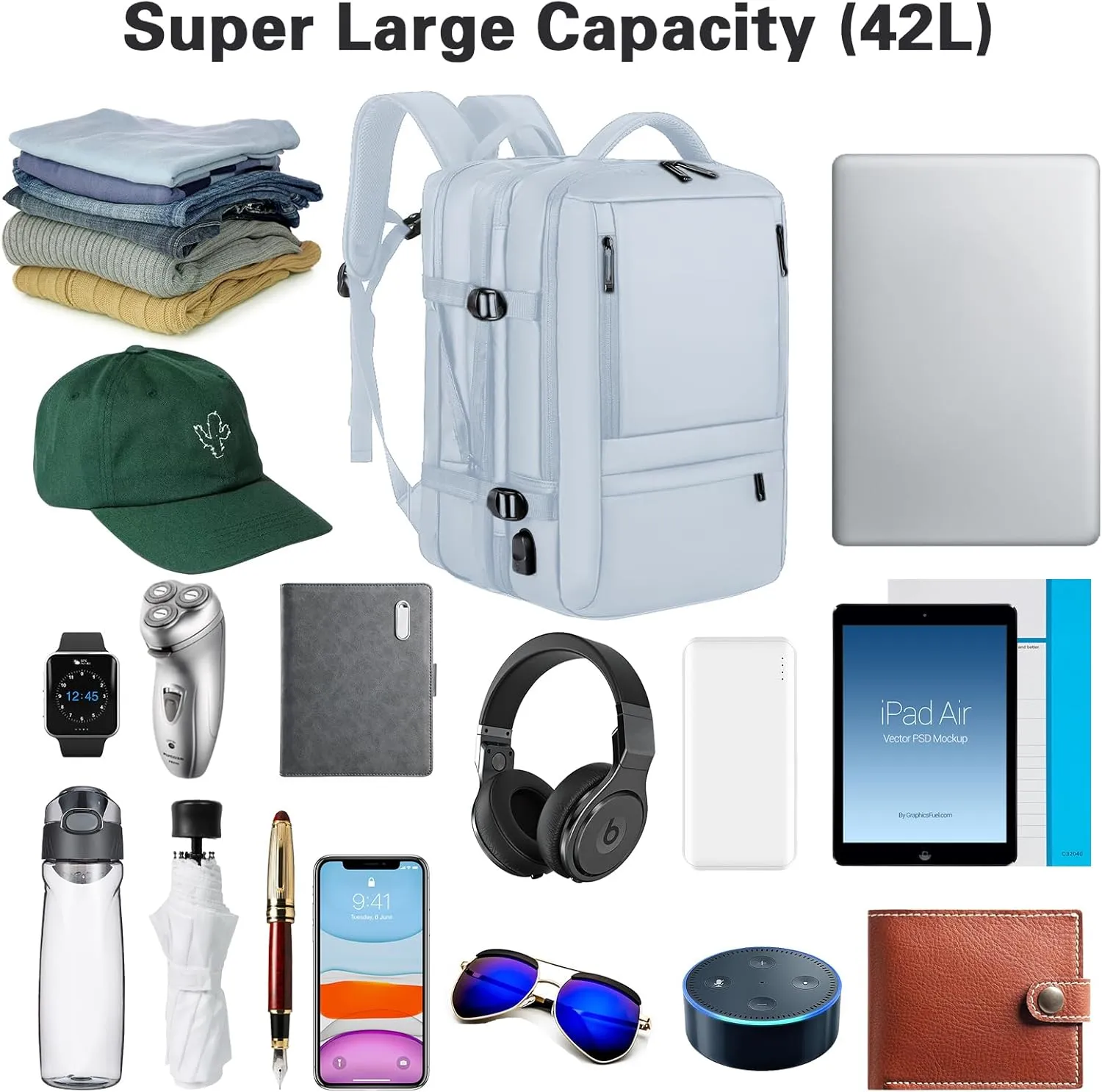 Large Travel Backpack, Carry on Backpack for Women, 40L Expandable Flight Approved Laptop Backpack Waterproof Business Luggage Suitcase Daypack with USB Charging Port, Travel Gifts for Women, Blue