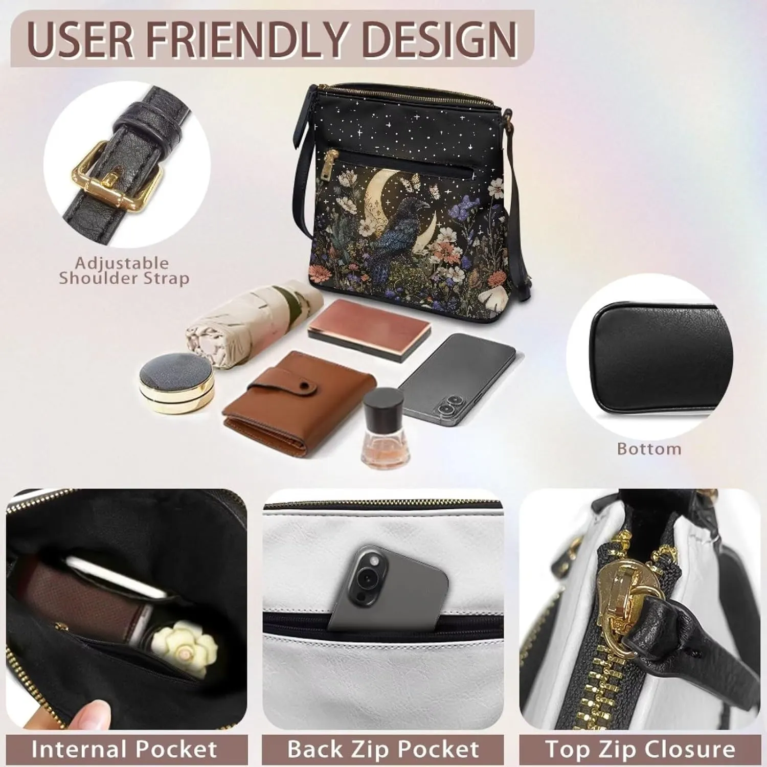 Leather Shoulder Bag for Women Large Crossbody Handbag Sling Hobo Bag with Adjustable Strap for Business Dating