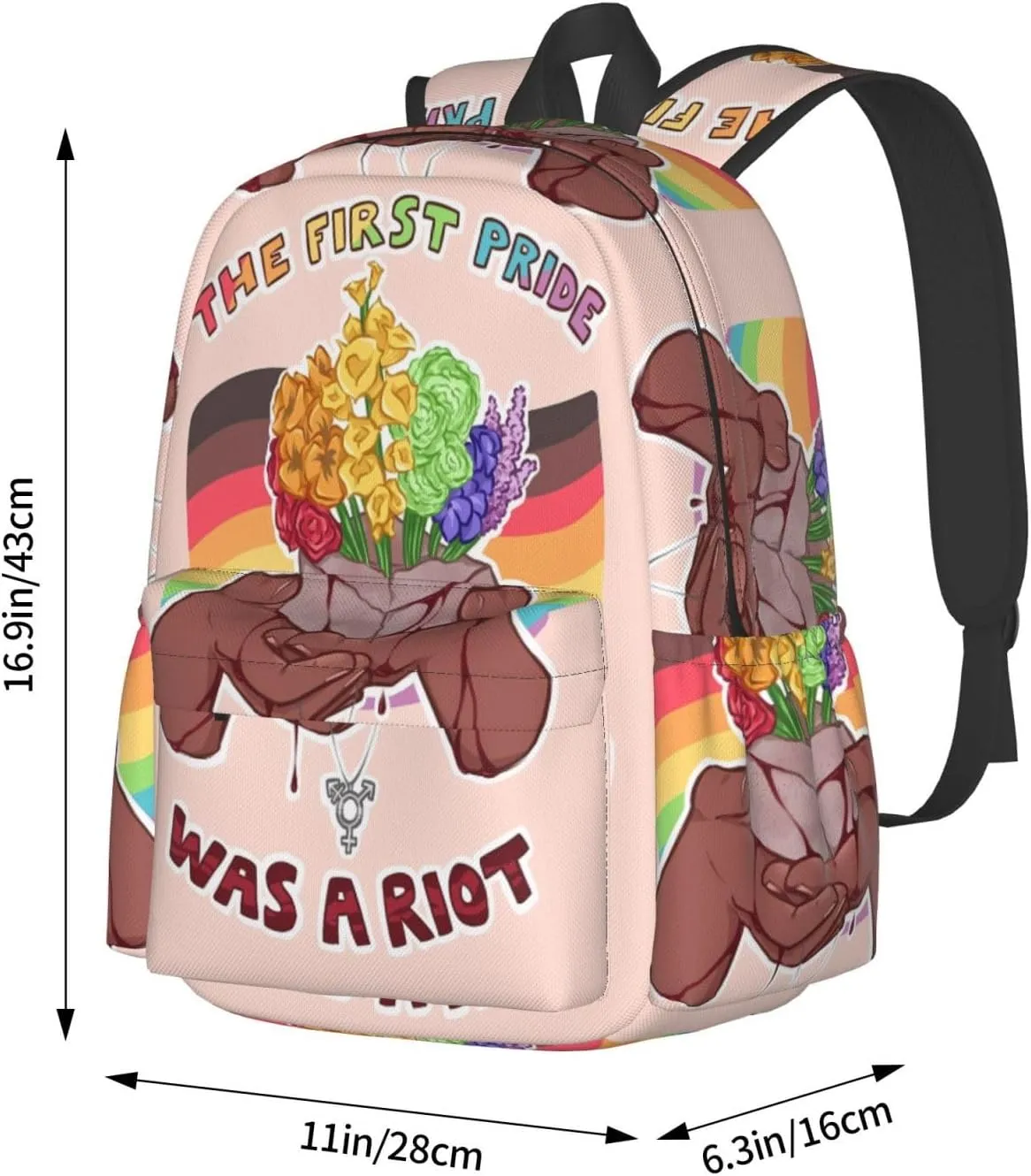 LGBT Rainbow Gay Pride Flag The First Pride Was A Riot 17 Inch Casual Backpack Laptop Backpacks Travel Back Pack Large Camping Rucksack Hiking Daypack Lightweight Double Shoulder Bag