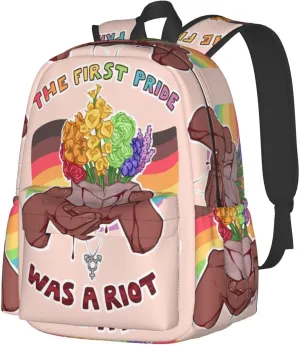 LGBT Rainbow Gay Pride Flag The First Pride Was A Riot 17 Inch Casual Backpack Laptop Backpacks Travel Back Pack Large Camping Rucksack Hiking Daypack Lightweight Double Shoulder Bag