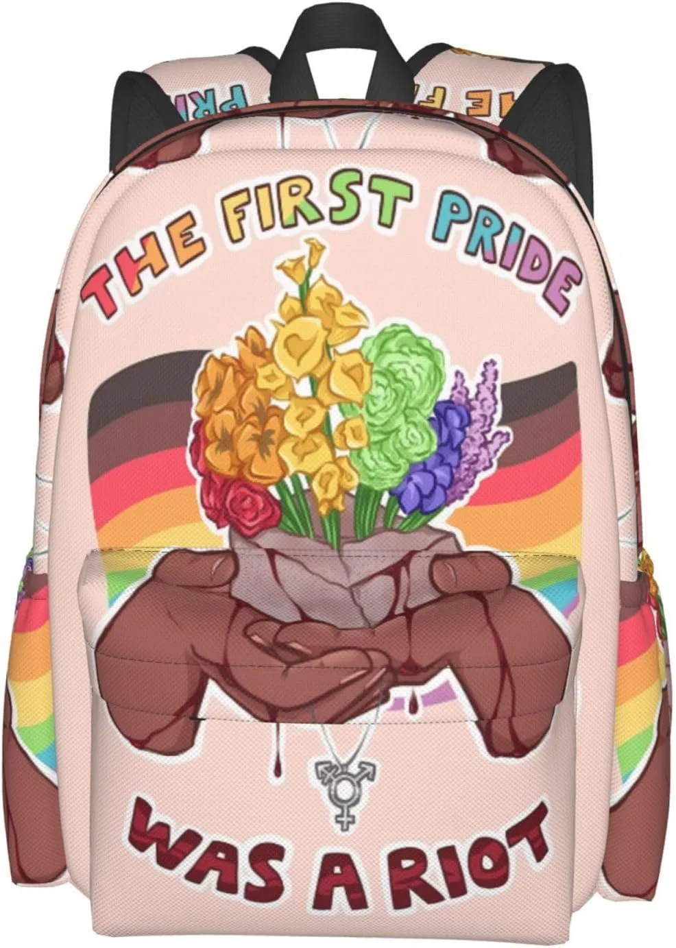 LGBT Rainbow Gay Pride Flag The First Pride Was A Riot 17 Inch Casual Backpack Laptop Backpacks Travel Back Pack Large Camping Rucksack Hiking Daypack Lightweight Double Shoulder Bag