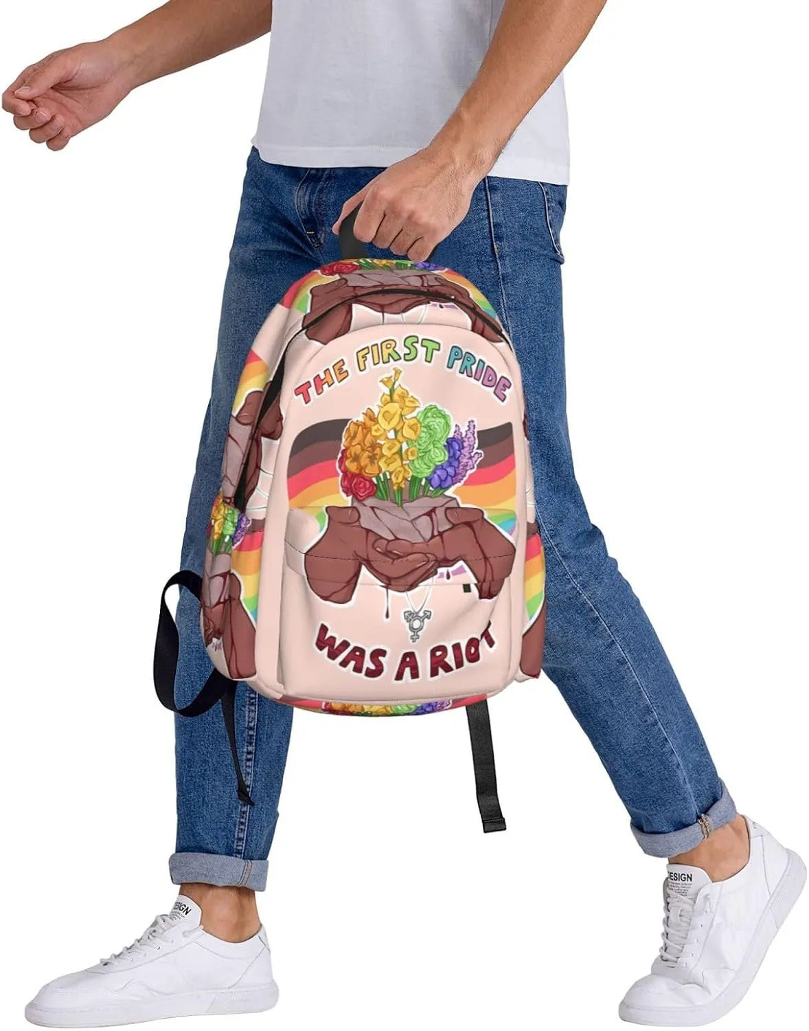 LGBT Rainbow Gay Pride Flag The First Pride Was A Riot 17 Inch Casual Backpack Laptop Backpacks Travel Back Pack Large Camping Rucksack Hiking Daypack Lightweight Double Shoulder Bag
