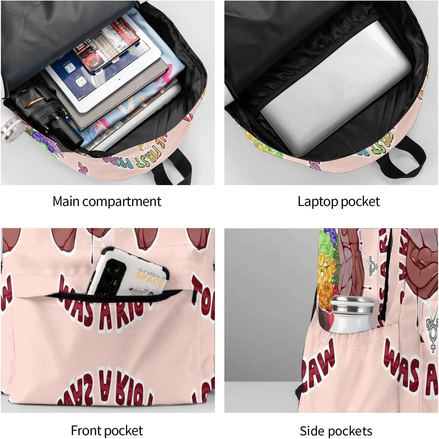 LGBT Rainbow Gay Pride Flag The First Pride Was A Riot 17 Inch Casual Backpack Laptop Backpacks Travel Back Pack Large Camping Rucksack Hiking Daypack Lightweight Double Shoulder Bag