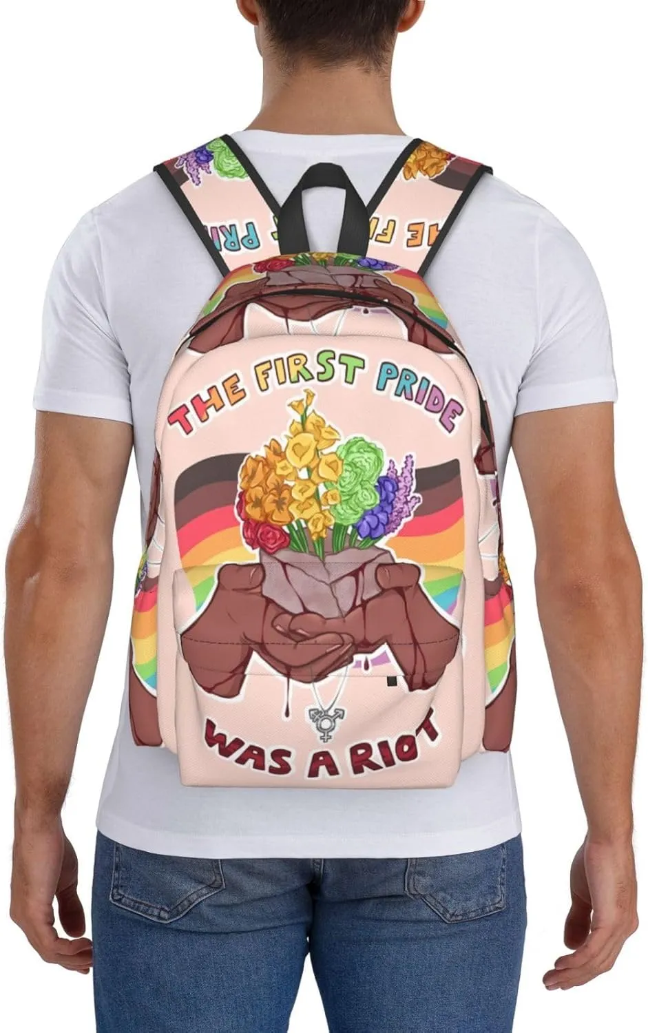 LGBT Rainbow Gay Pride Flag The First Pride Was A Riot 17 Inch Casual Backpack Laptop Backpacks Travel Back Pack Large Camping Rucksack Hiking Daypack Lightweight Double Shoulder Bag