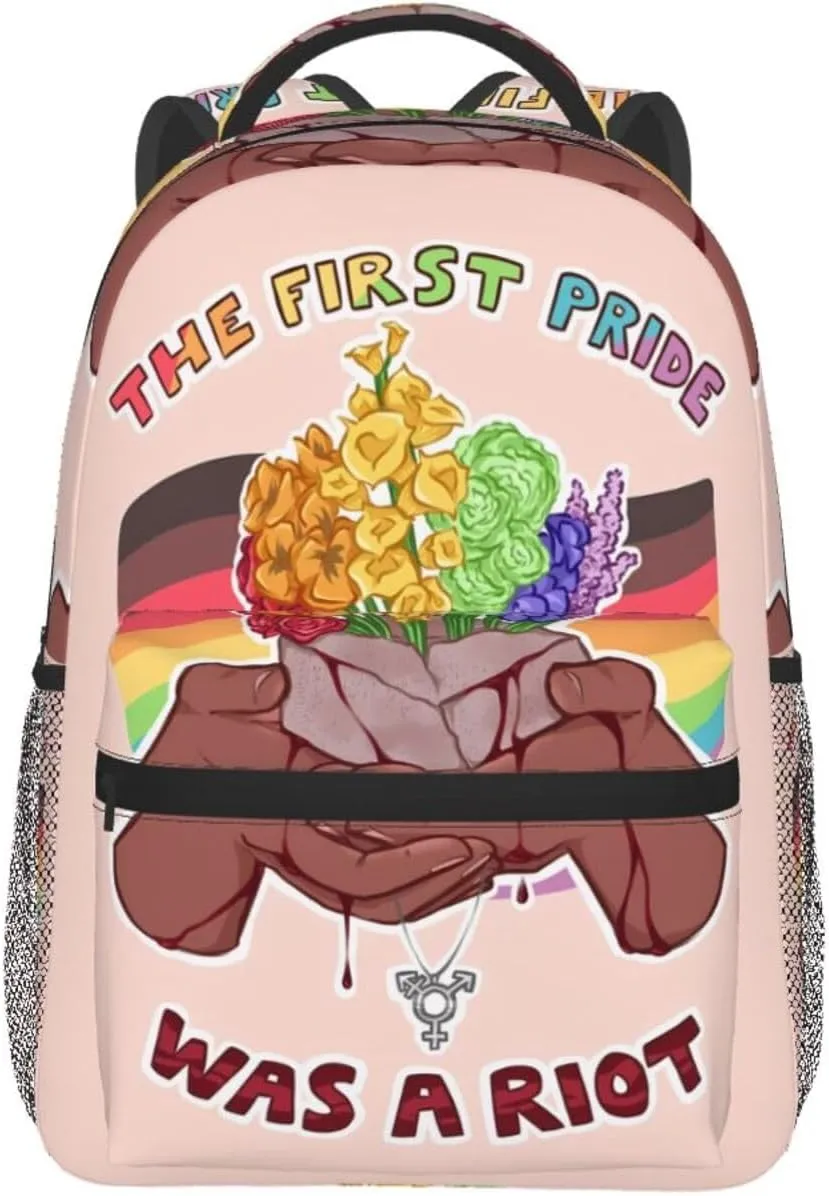 LGBT Rainbow Gay Pride Flag The First Pride Was A Riot Casual Backpack Laptop Backpacks Outdoor Sports Rucksack Lightweight Daypacks Shoulder Bag with Multiple Pockets for Travel Camping