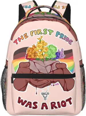 LGBT Rainbow Gay Pride Flag The First Pride Was A Riot Casual Backpack Laptop Backpacks Outdoor Sports Rucksack Lightweight Daypacks Shoulder Bag with Multiple Pockets for Travel Camping
