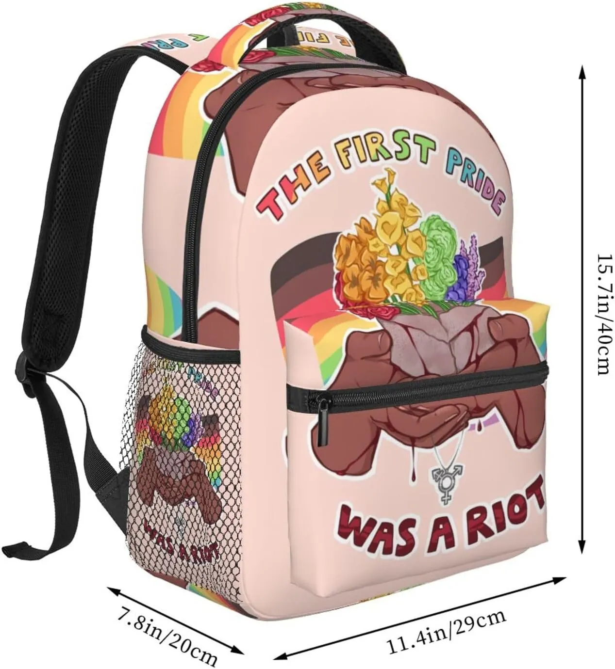 LGBT Rainbow Gay Pride Flag The First Pride Was A Riot Casual Backpack Laptop Backpacks Outdoor Sports Rucksack Lightweight Daypacks Shoulder Bag with Multiple Pockets for Travel Camping
