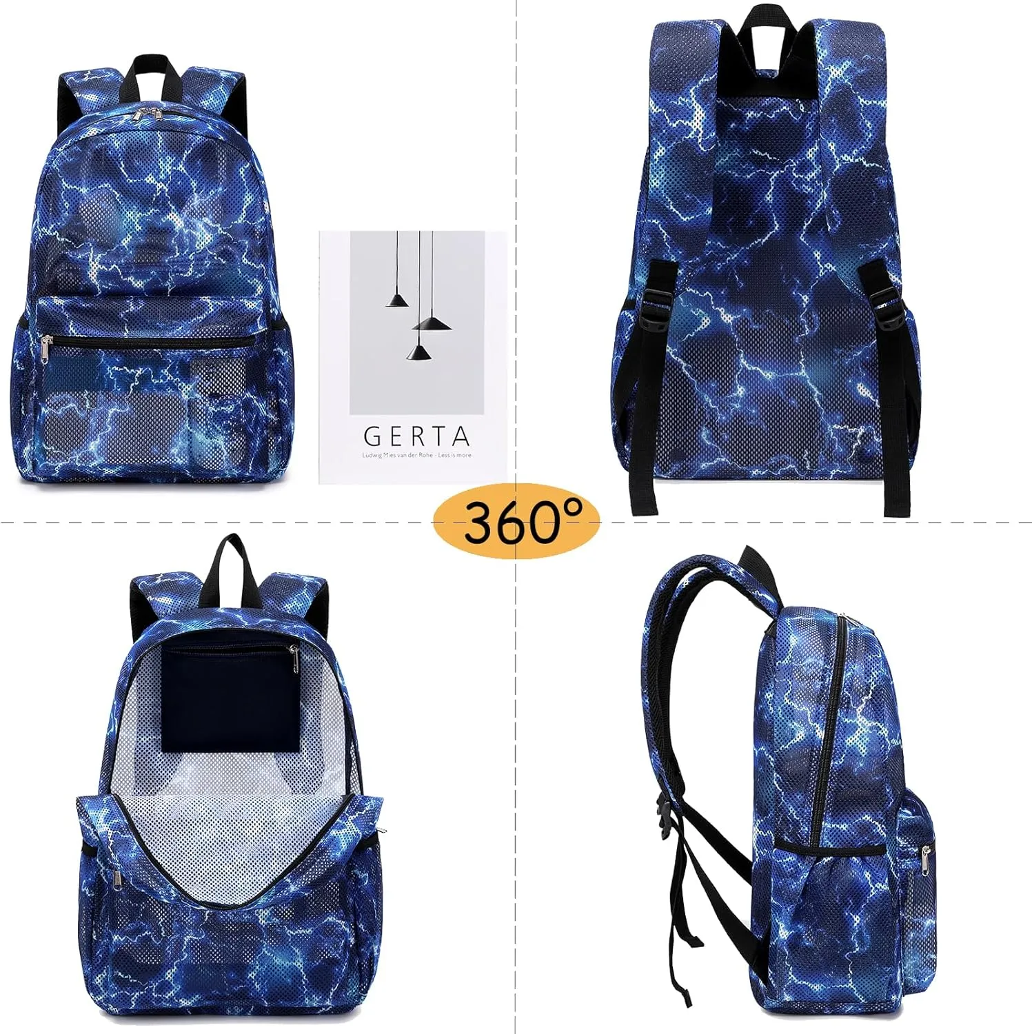Mesh Backpack for Kids Boys Girls Semi-Transparent Mesh School Backpack Bookbag Set Lightweight Casual for Gym Beach Travel