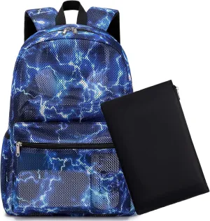 Mesh Backpack for Kids Boys Girls Semi-Transparent Mesh School Backpack Bookbag Set Lightweight Casual for Gym Beach Travel