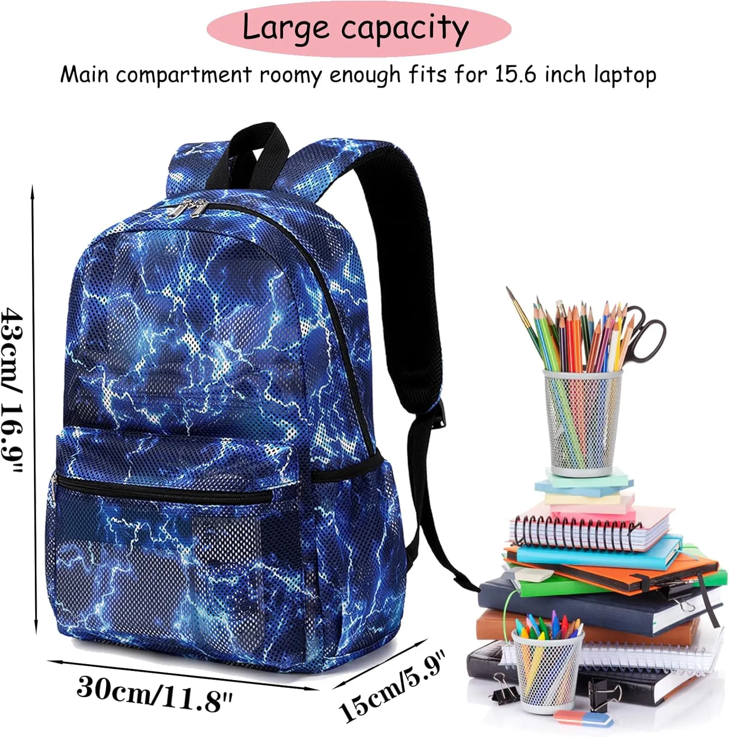 Mesh Backpack for Kids Boys Girls Semi-Transparent Mesh School Backpack Bookbag Set Lightweight Casual for Gym Beach Travel