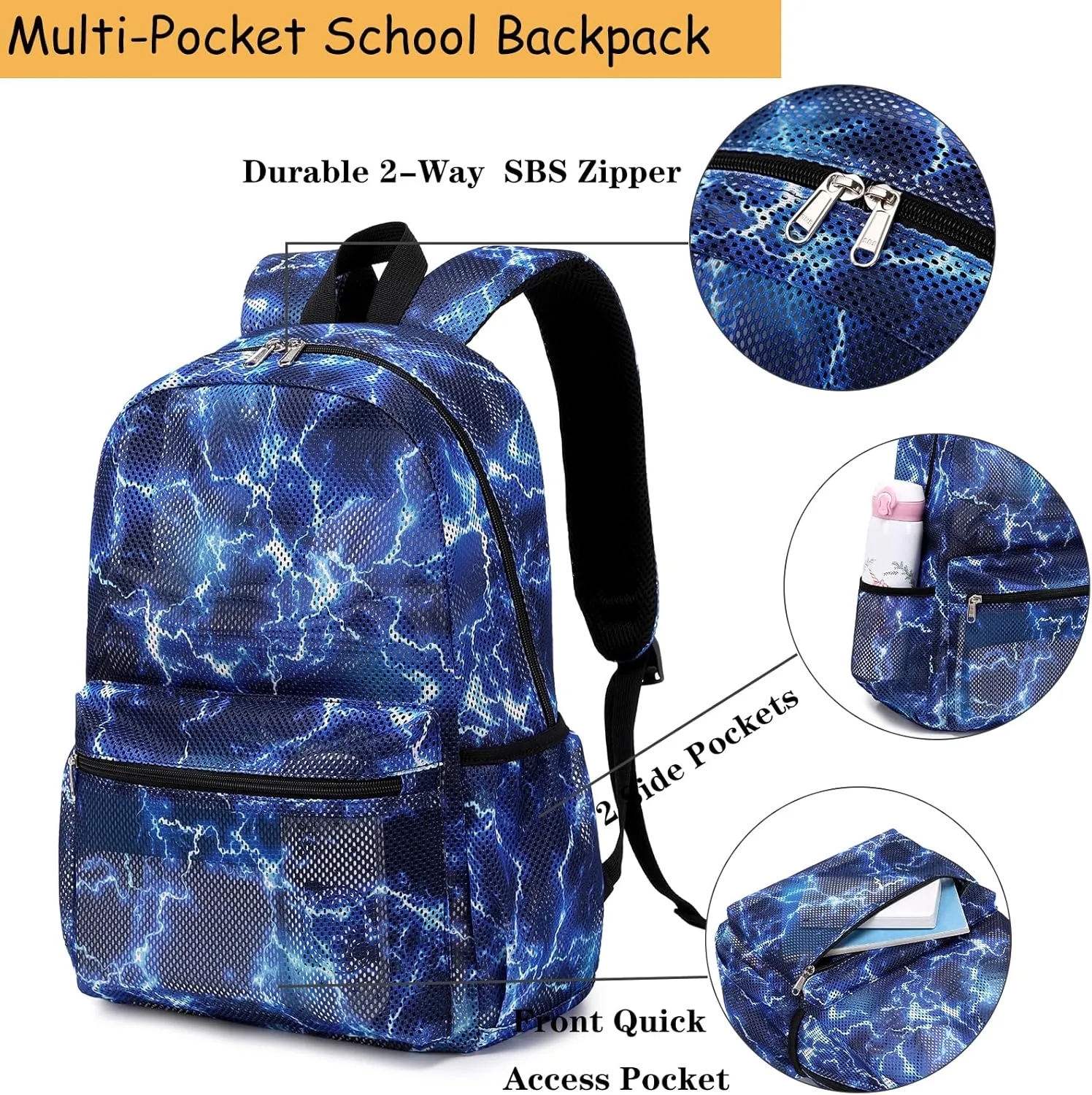 Mesh Backpack for Kids Boys Girls Semi-Transparent Mesh School Backpack Bookbag Set Lightweight Casual for Gym Beach Travel