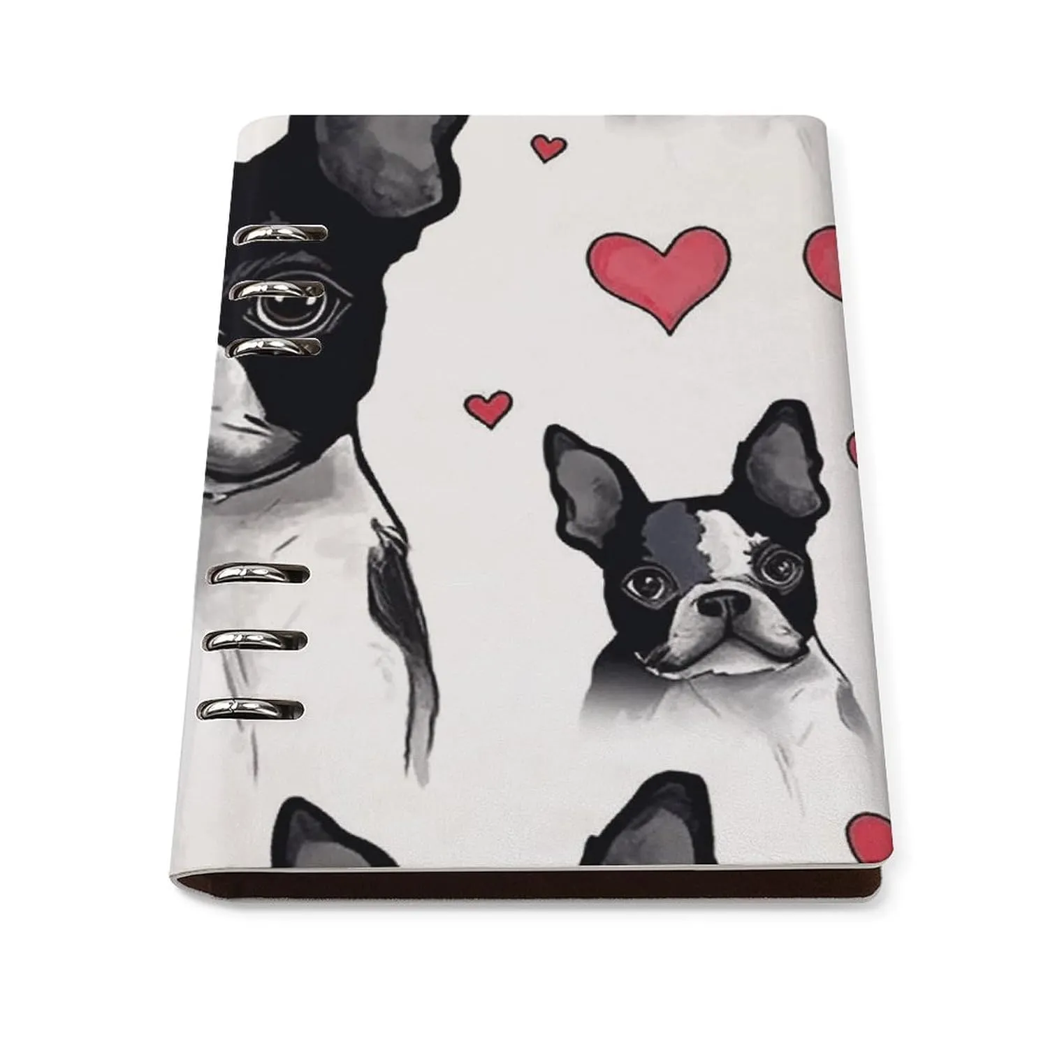 QMKFWT Boston Terrier Heart Dog Notebook A5 Notebooks Refillable Loose Leaf Personal Planner with 90 Sheets Paper Small Spiral Journal Notebook for Women Men
