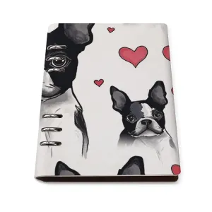 QMKFWT Boston Terrier Heart Dog Notebook A5 Notebooks Refillable Loose Leaf Personal Planner with 90 Sheets Paper Small Spiral Journal Notebook for Women Men