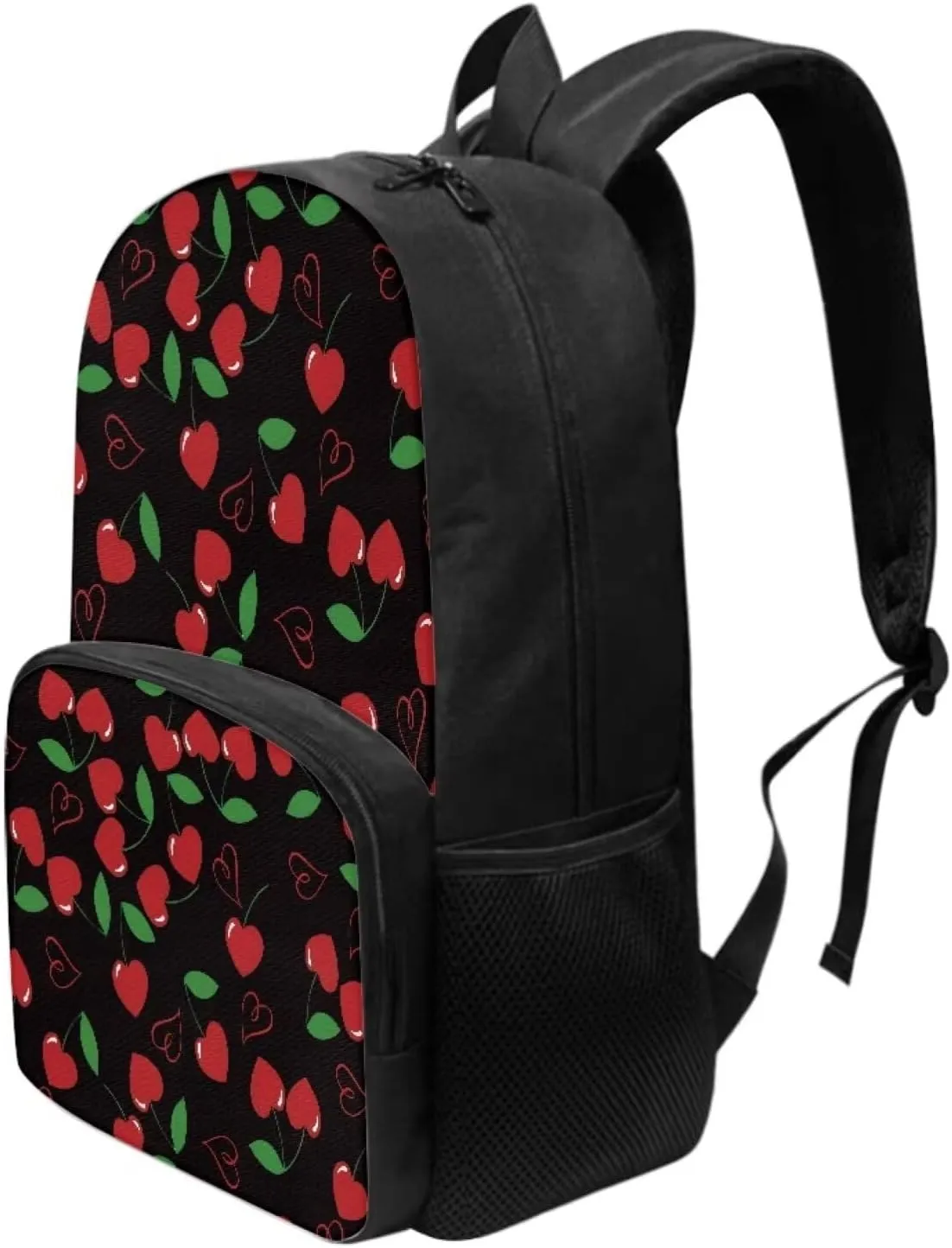 Red Cherry Black Backpack 17 Inch Polyster Lightweight Laptop Backpack Shoulder Bag School Bookbag Casual Daypack